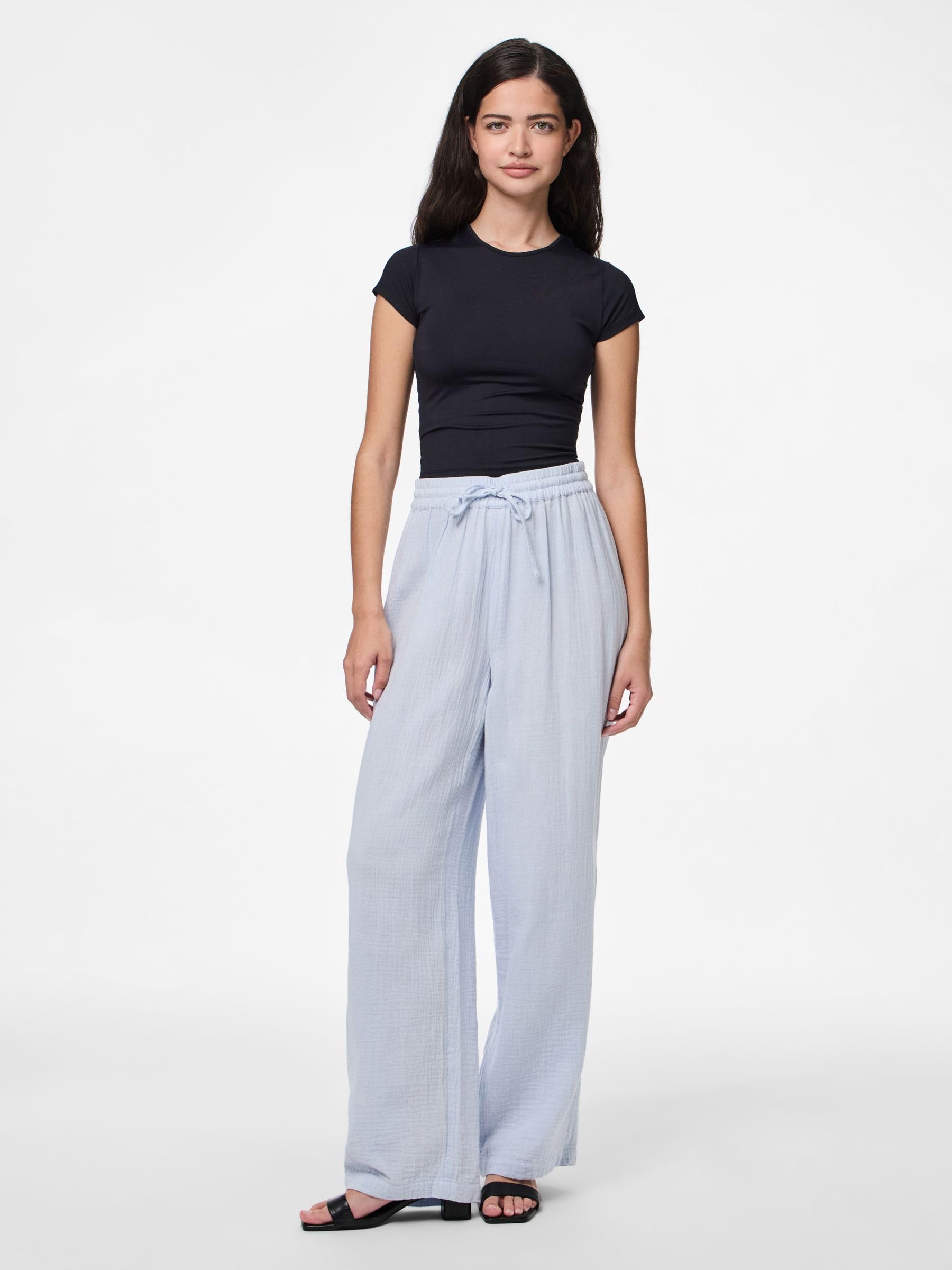 Pieces Pcsastina HW Wide Pants BC Pantaloni Donna Blu Cachemire