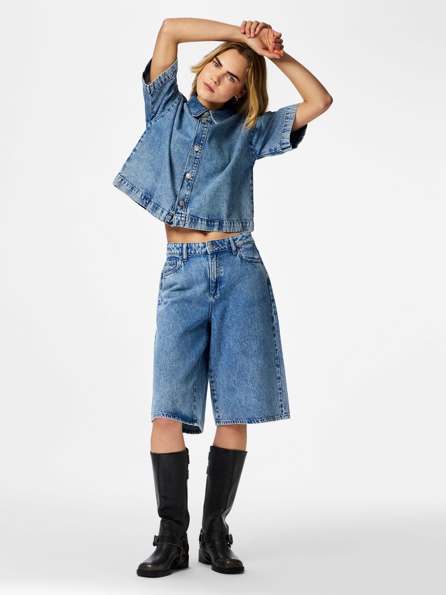 PIECES PCSKY MW shorts jeans donna blu medio