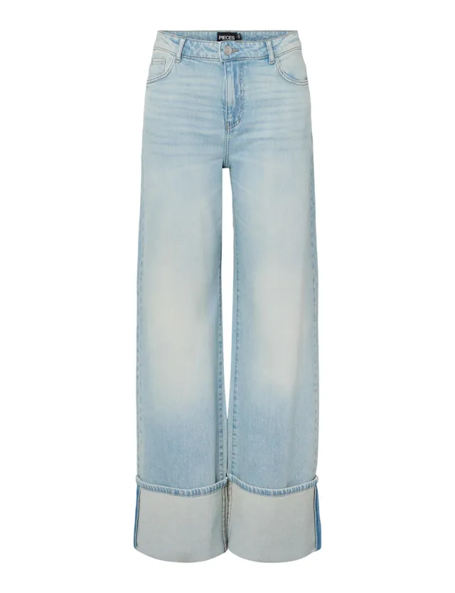 PIECES Pcsilke MW Fold Up Denim jeans blu chiaro 29W x 32L