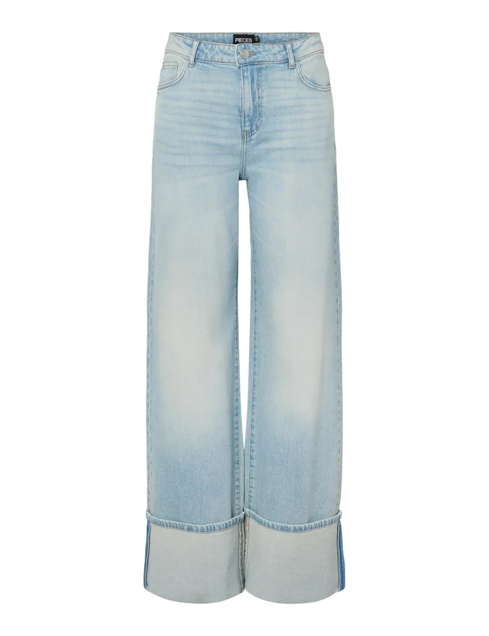 PIECES Pcsilke MW Fold Up Denim jeans blu chiaro 29W x 32L
