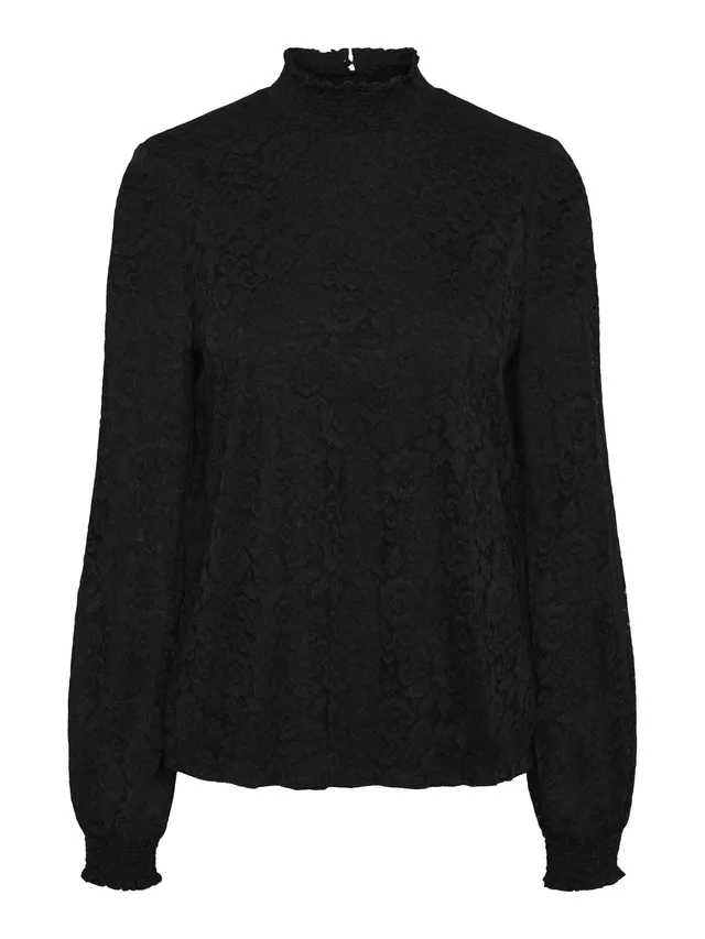PIECES Pcfauna LS Lace Top maglietta pizzo taglia XS