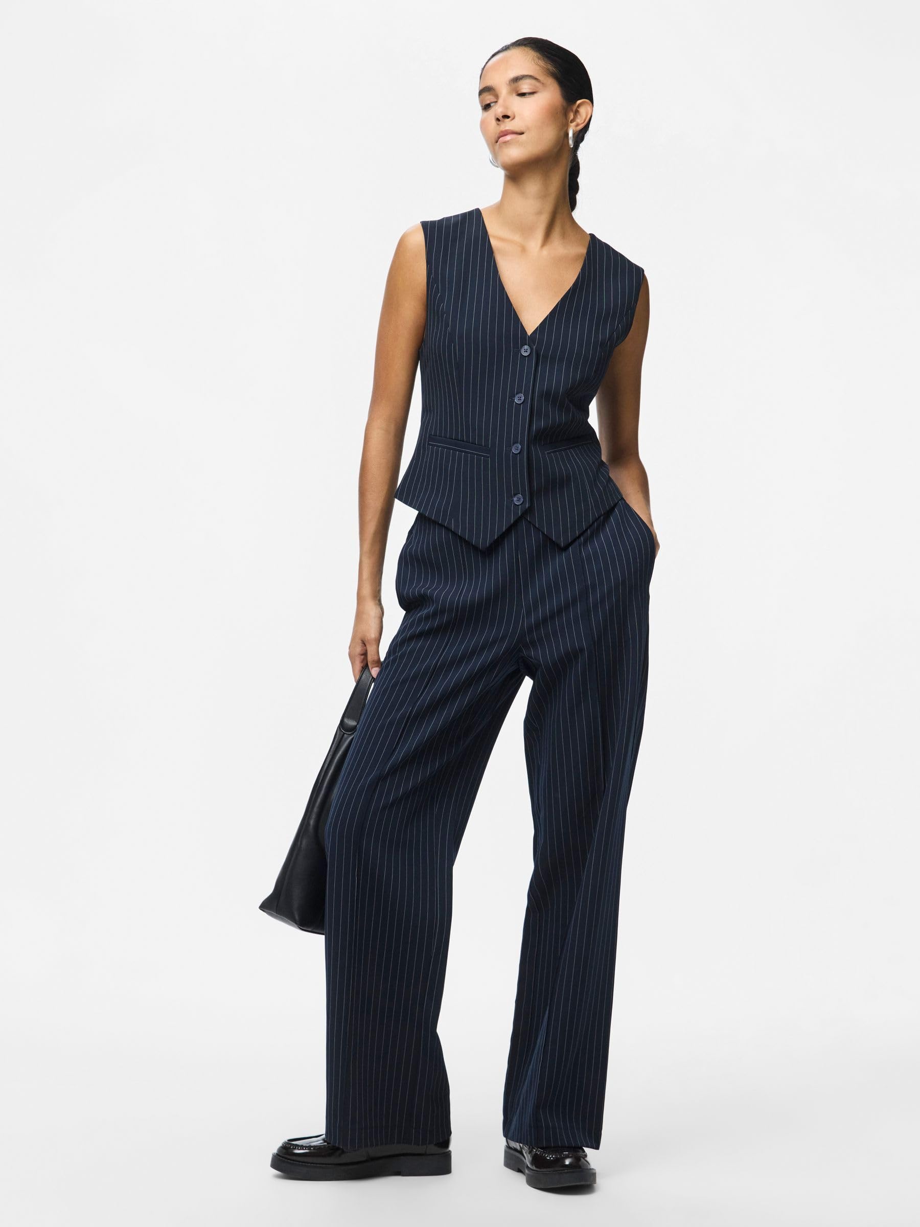 Pieces Pcbozzy Pantaloni Palazzo Donna XL Blu Rigati