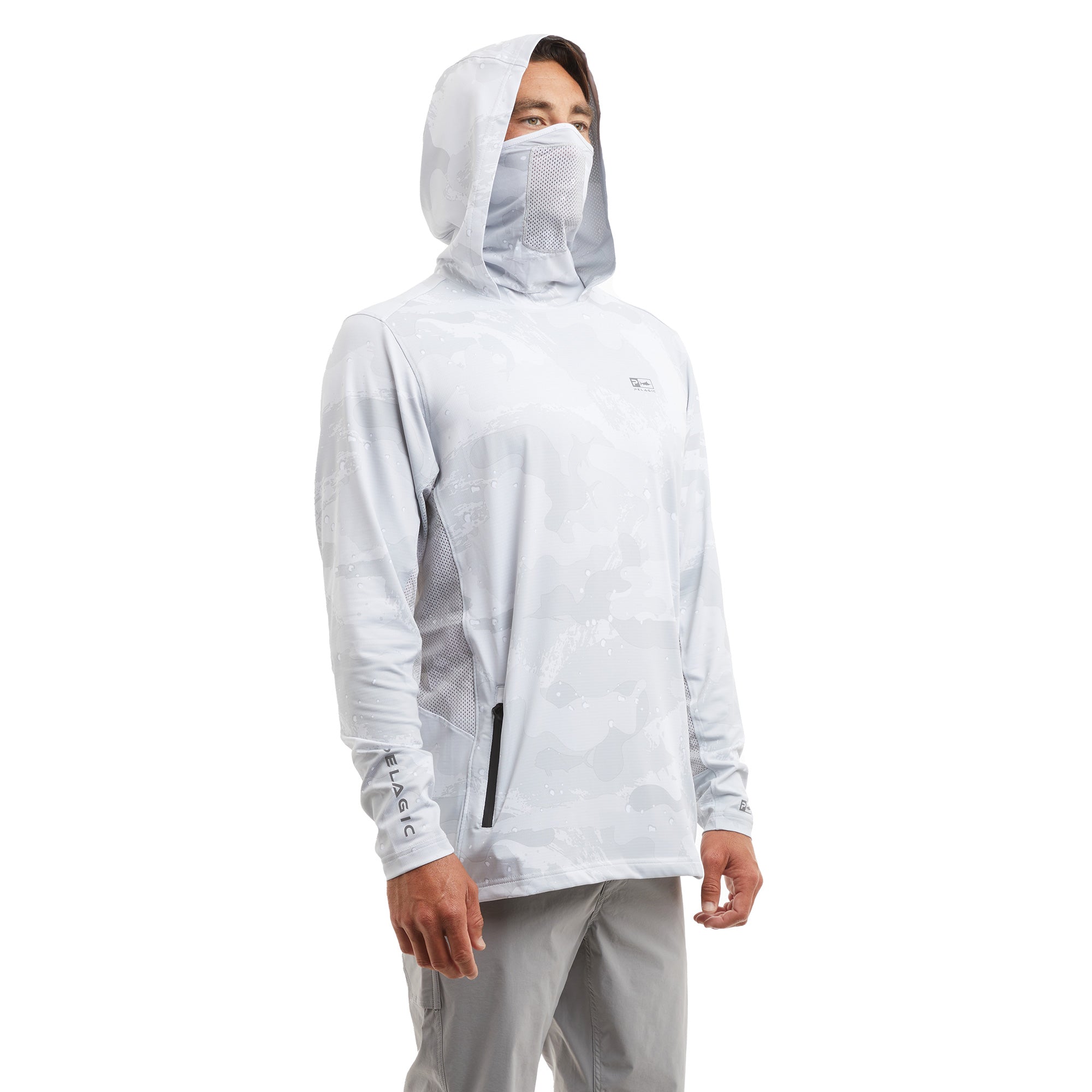 Pelagic Exo-Tech felpa con cappuccio grigio chiaro UPF 50+
