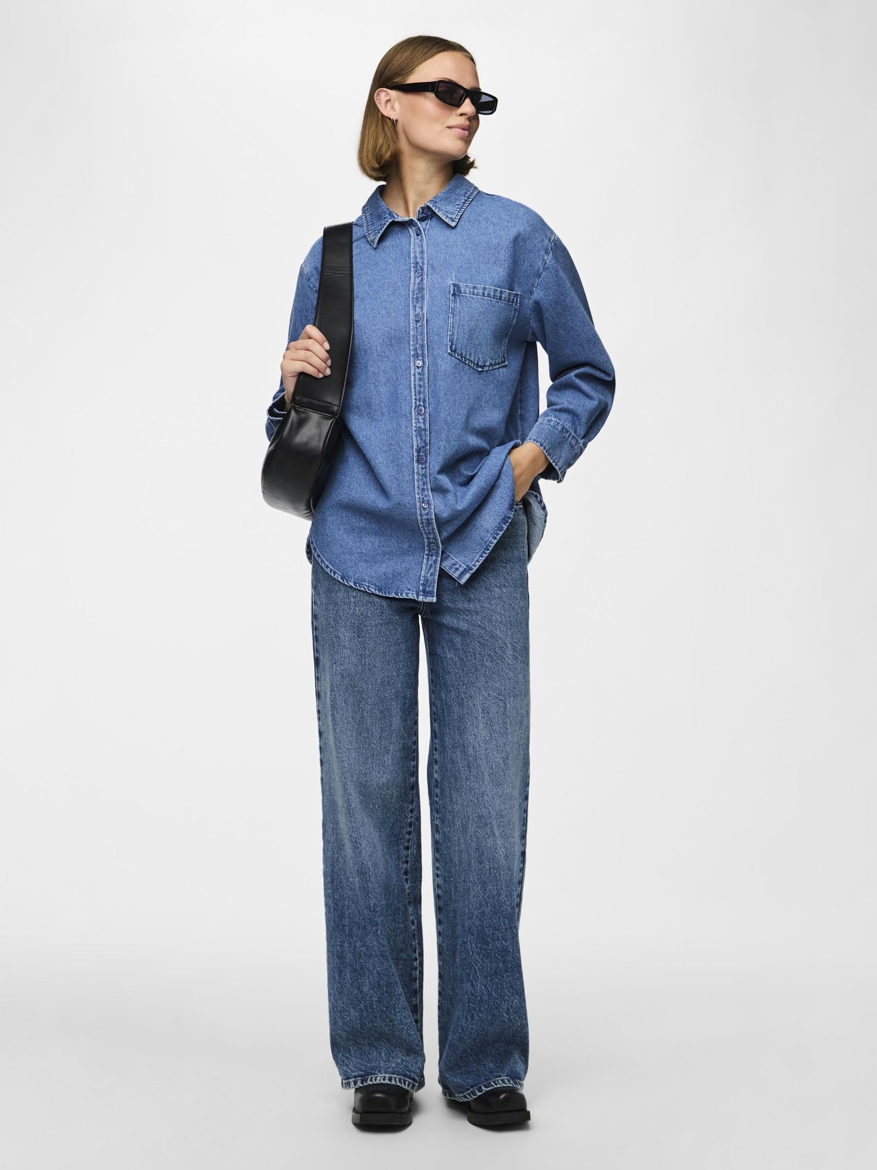 PIECES Pcmaisie Denim Shirt camicia jeans manica lunga