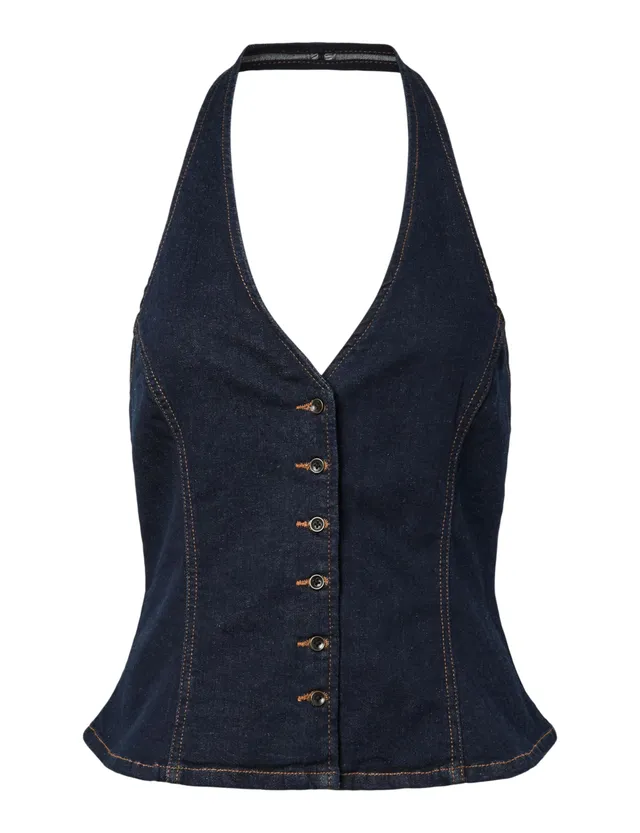 Pieces Pcdaisy Halterneck Top donna denim XS