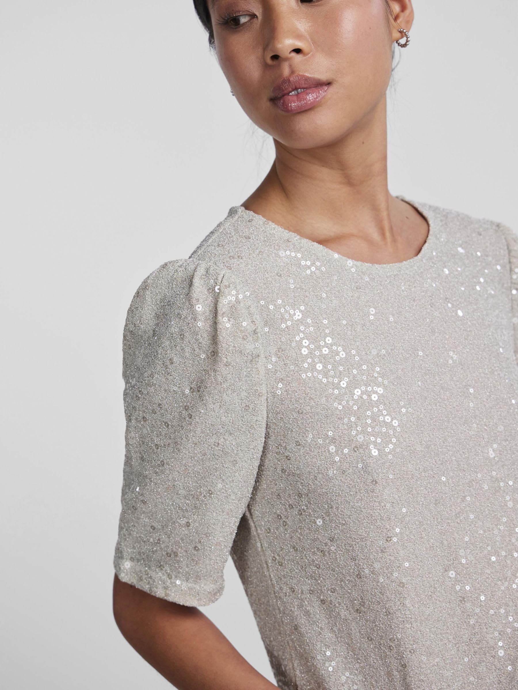 PIECES t-shirt donna argento taglia M girocollo