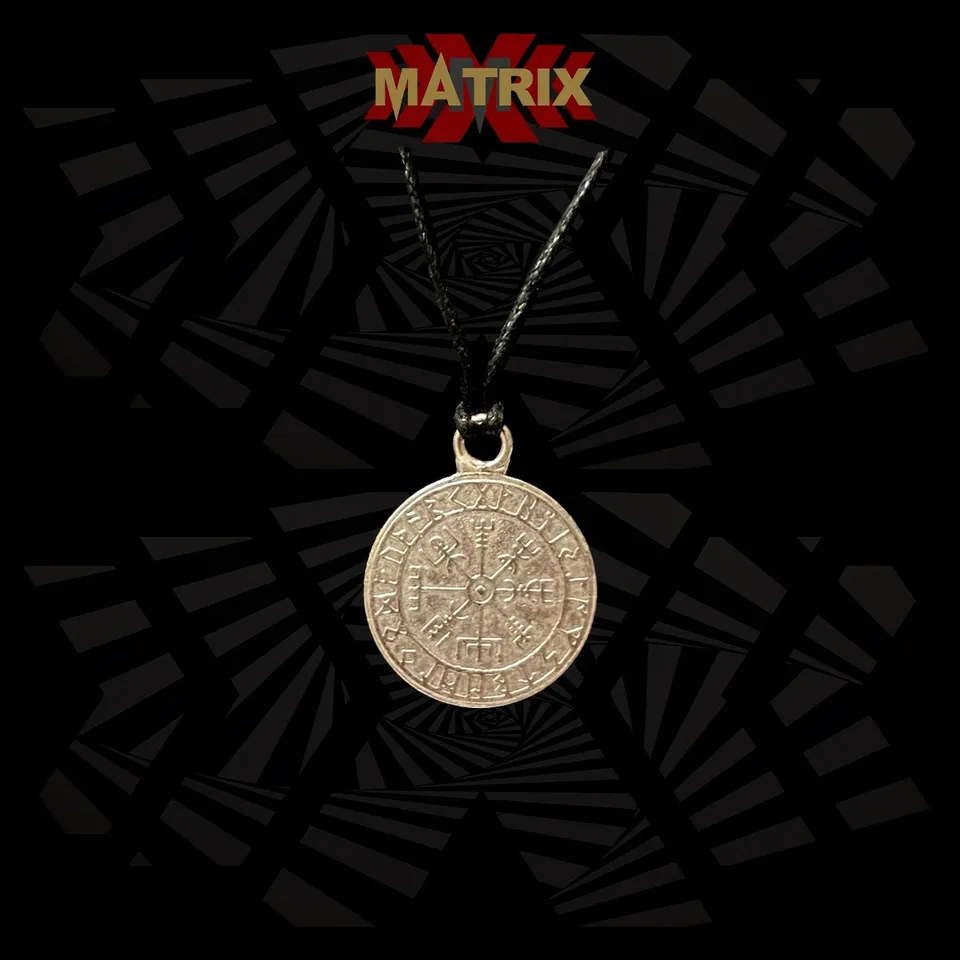 Matrix Vegvisir Viking Ruune ciondolo in zamak con cordino