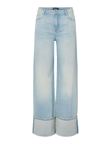 PIECES Pcsilke MW Fold Up Denim jeans blu chiaro 29W x 32L