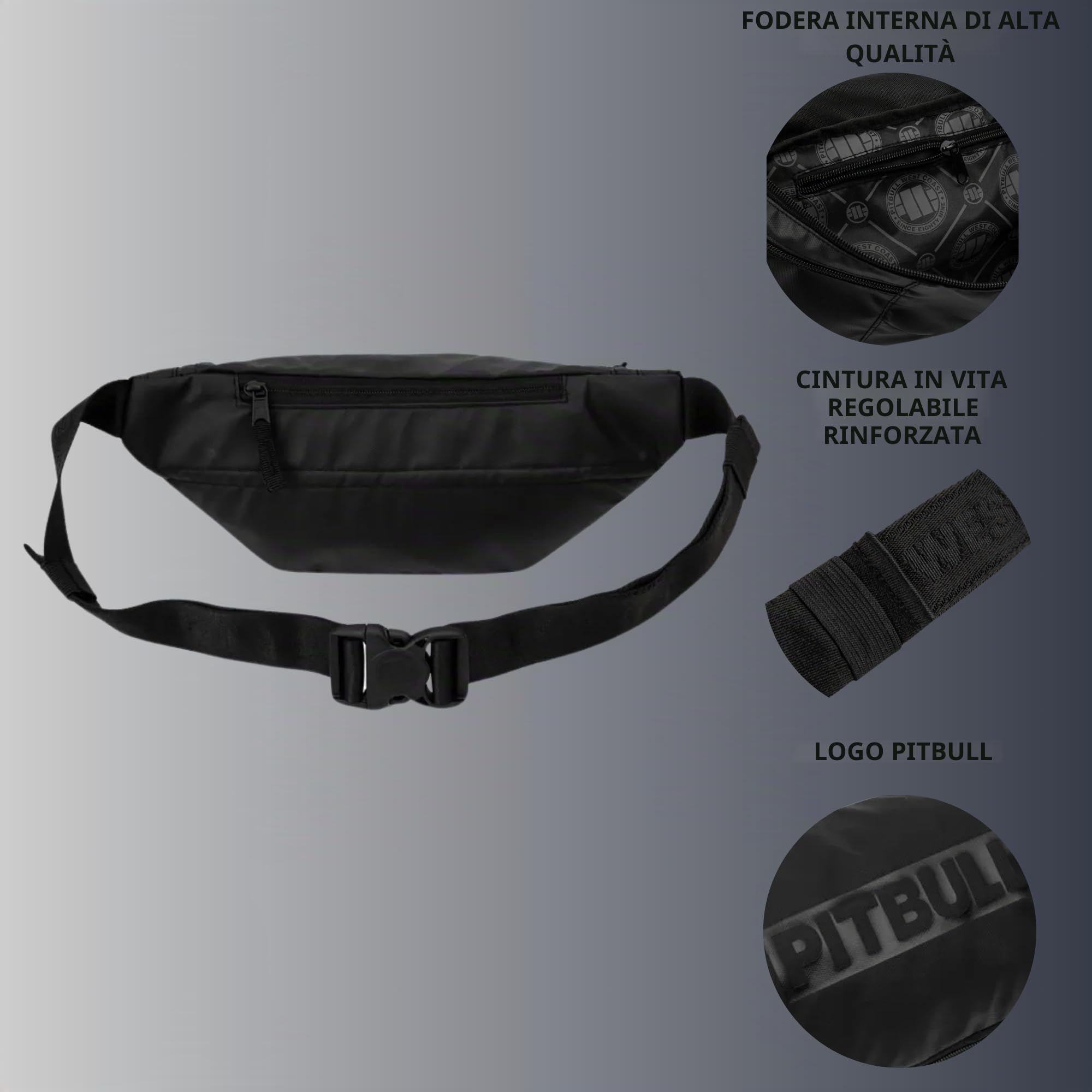 Pitbull marsupio nylon nero universale logo