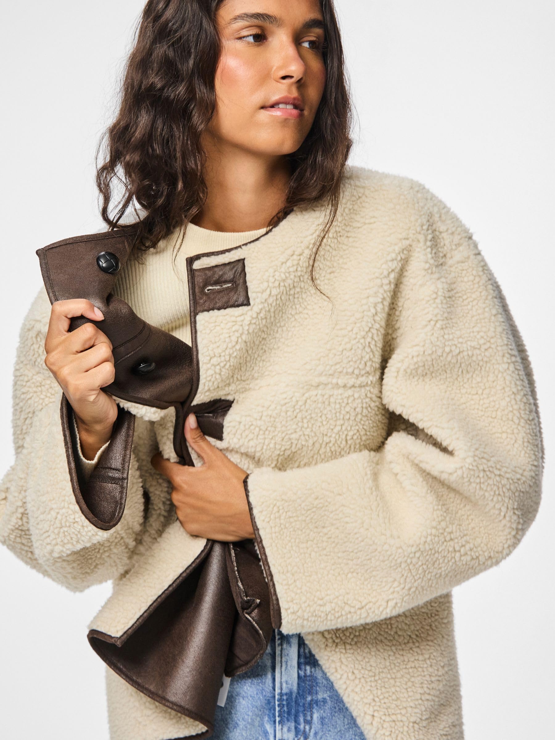 Pieces Pcjulie Teddy Pu Giacca Donna Reversibile M