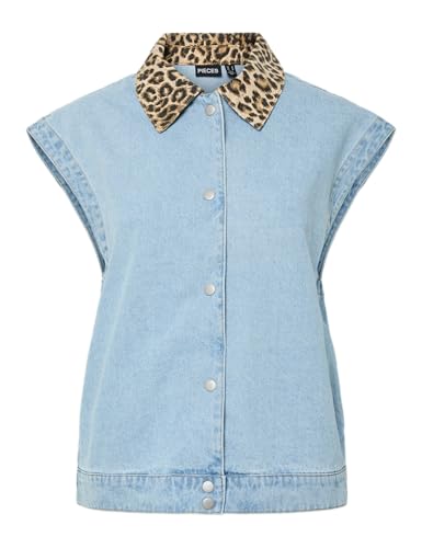 Pieces Pcbreia Denim Vest gilet donna M blu chiaro