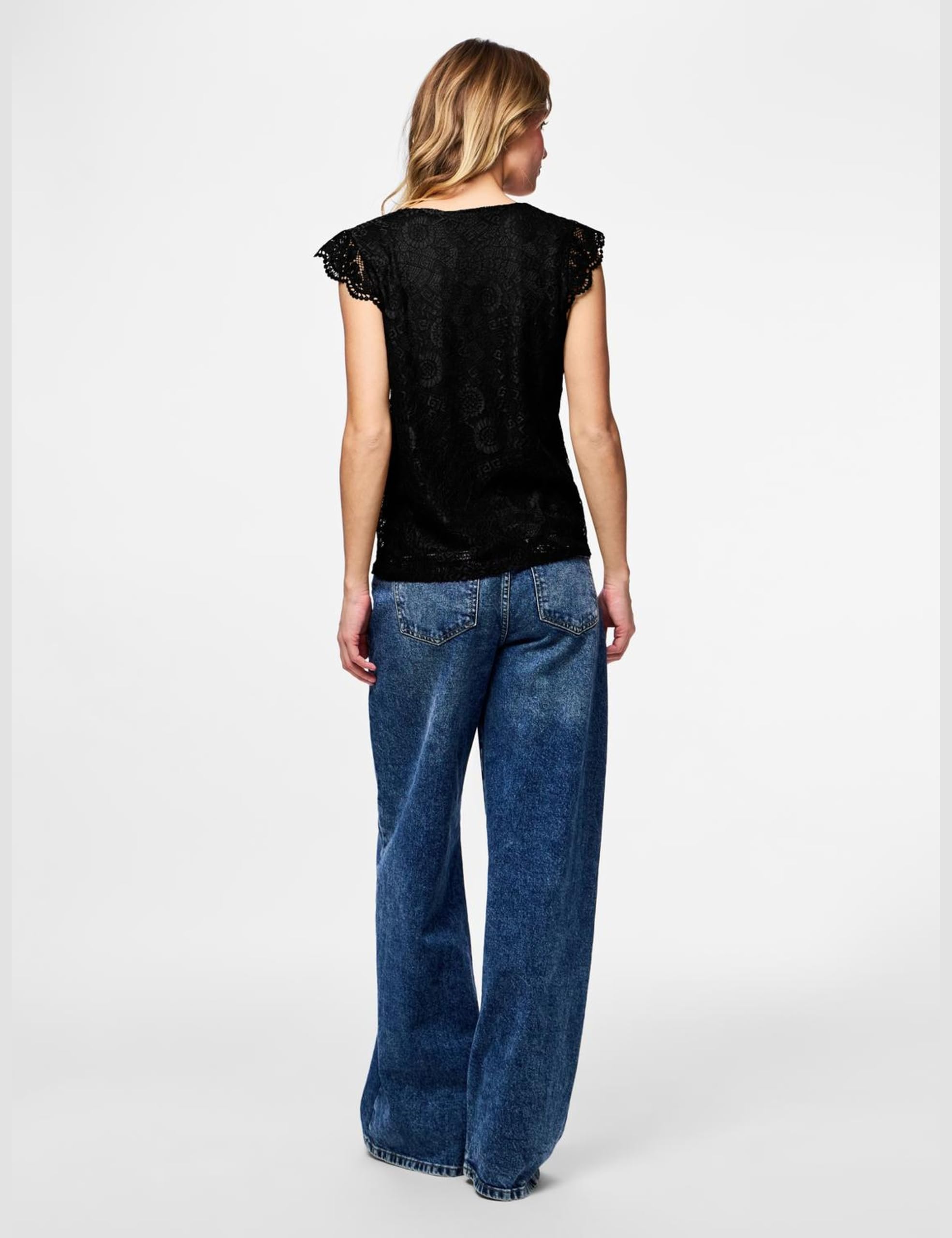 Pieces Pcolline SL Lace V-Neck Top Noos Donna Pizzo