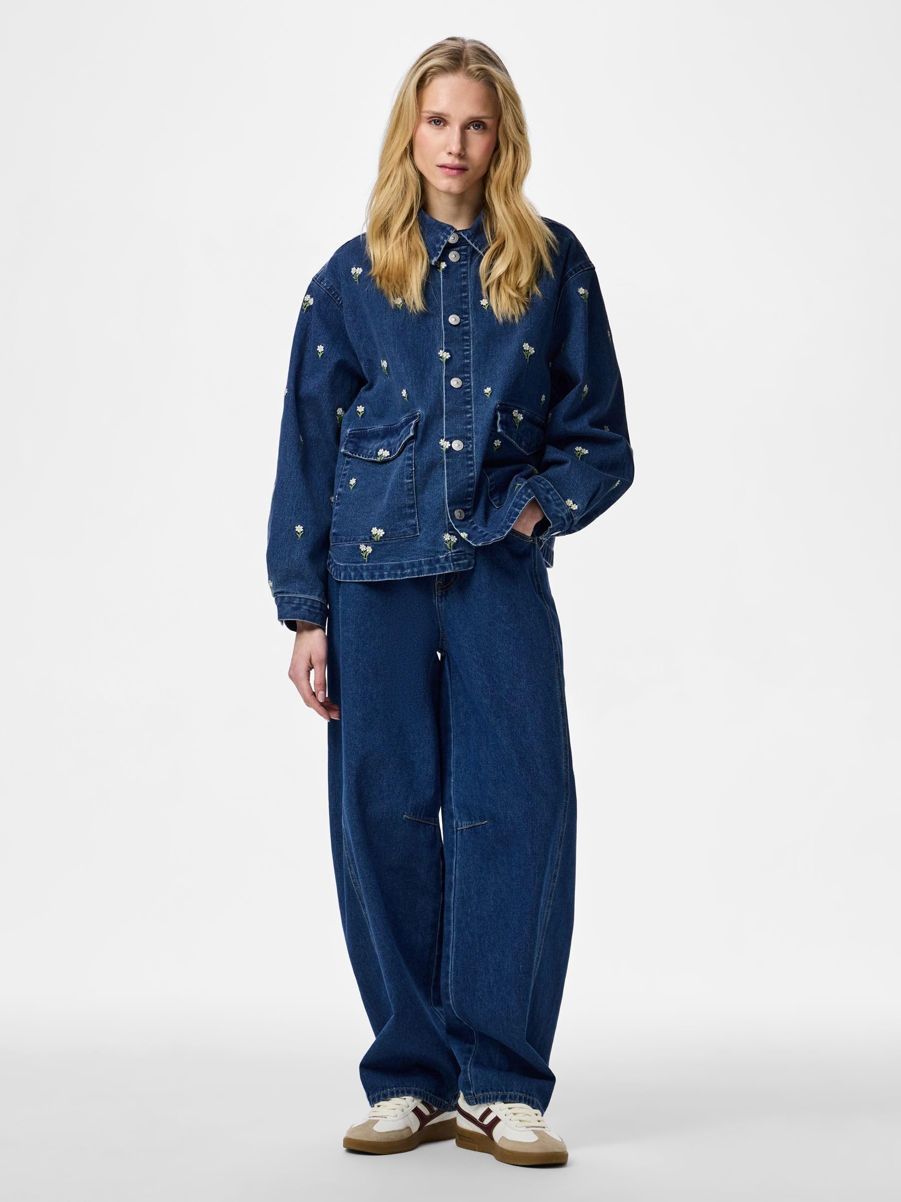 Pieces Pcflora LS Denim camicia jeans donna S blu denim