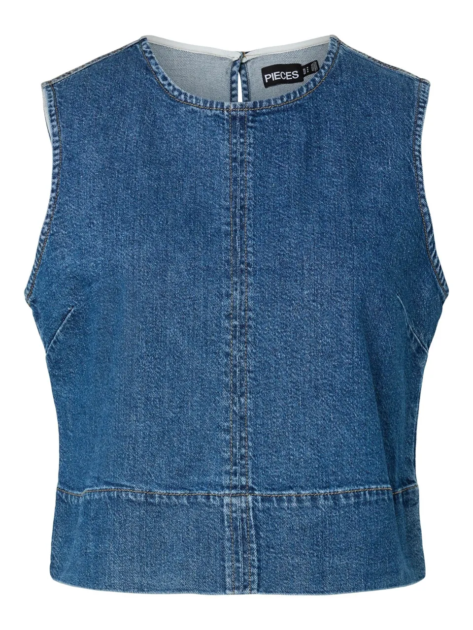 Pieces Pcsilke SL top donna denim smanicato