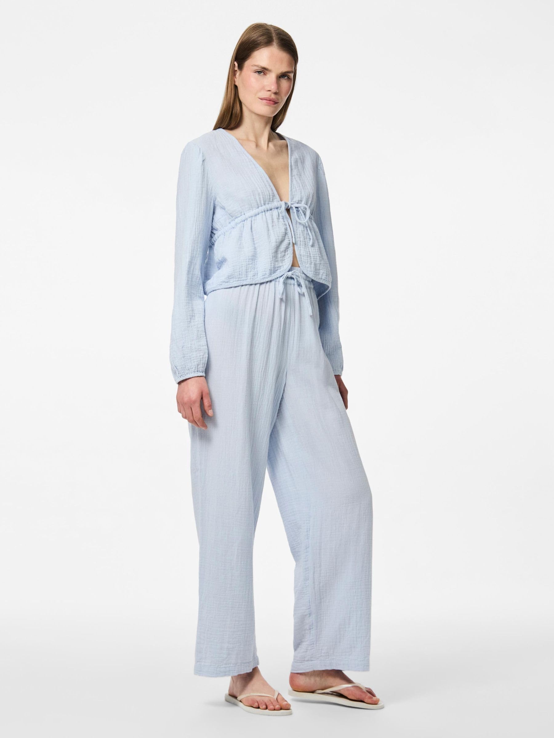 Pieces Pcsastina HW Wide Pants BC Pantaloni Donna Blu Cachemire