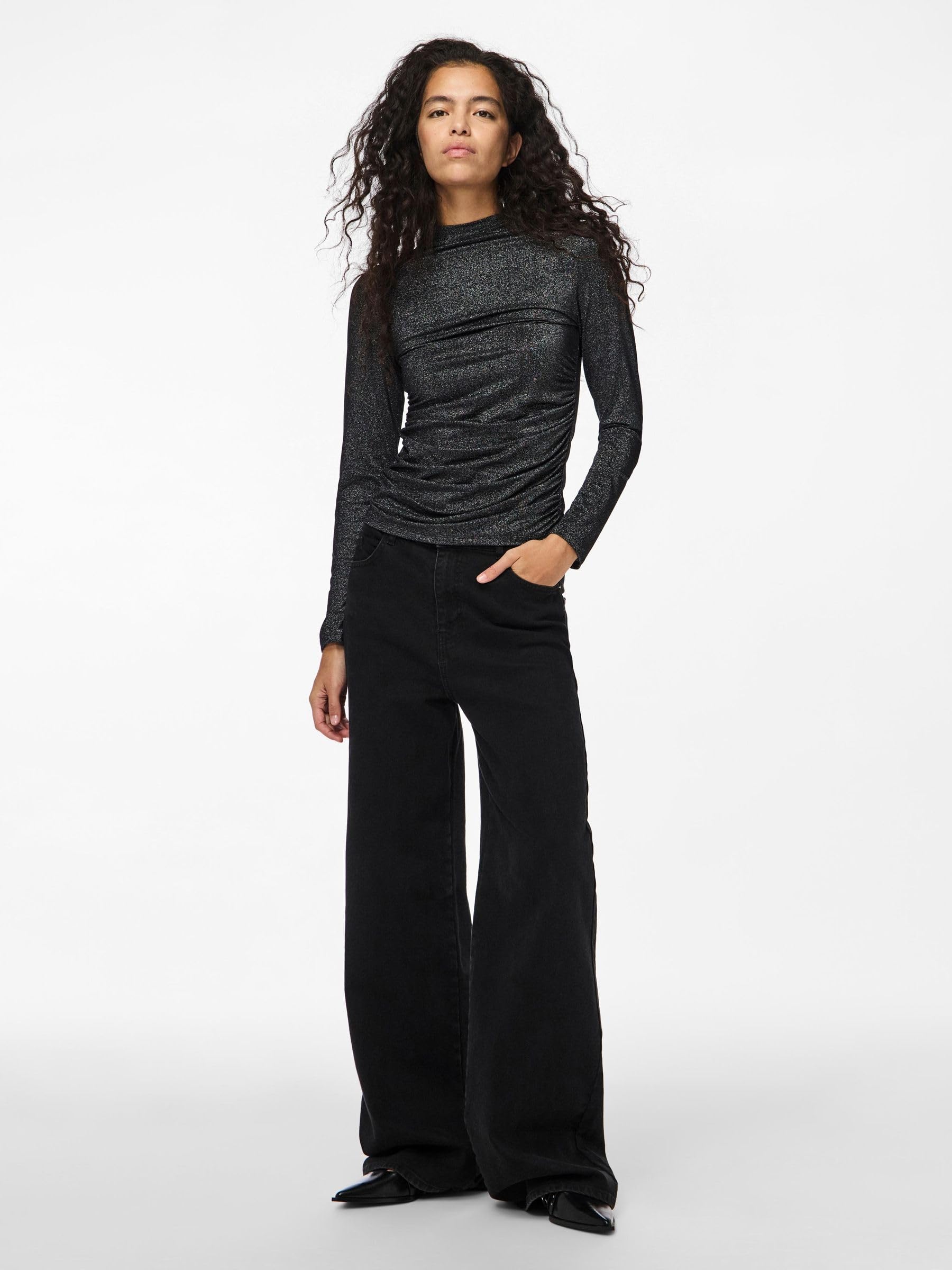 Pieces Pcmonica Glitter Ruching top donna S maniche lunghe