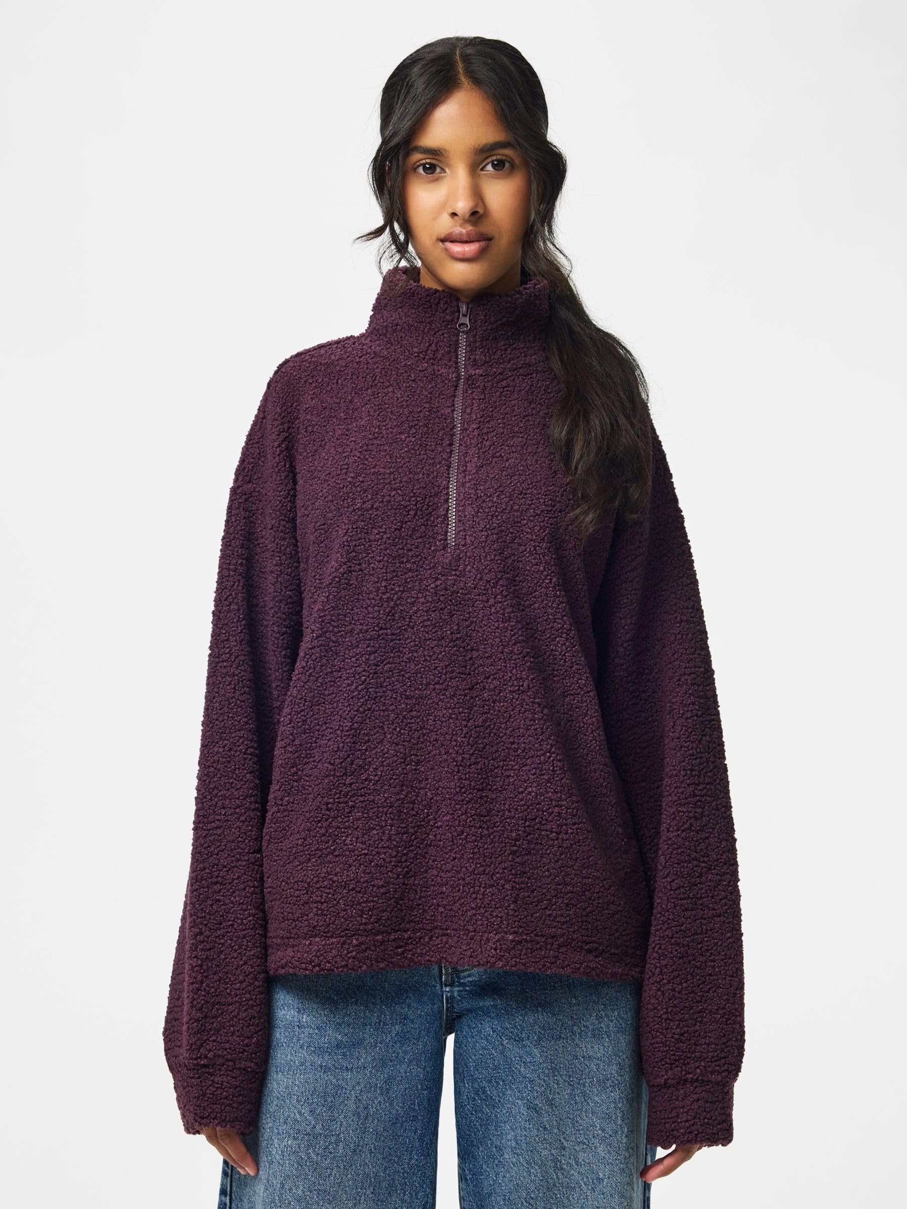 Pieces Pckatty Teddy Half Zip giacca donna mezza zip teddy