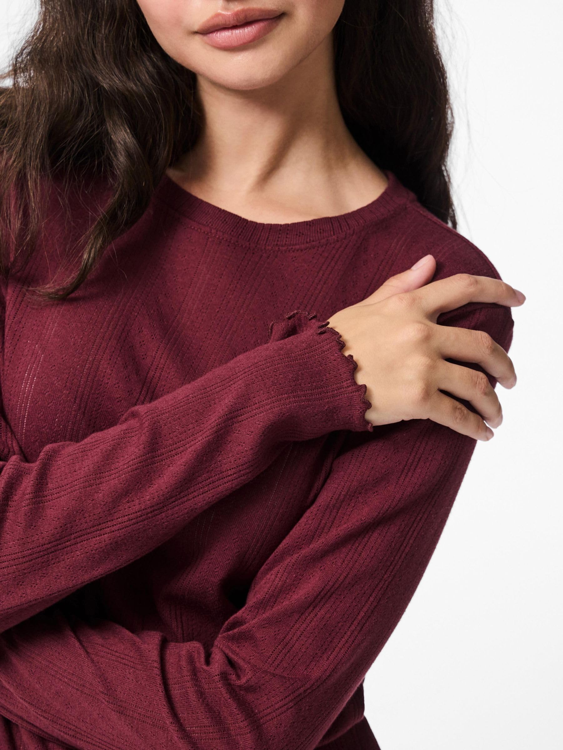Pieces Pcmarie maglia donna maniche lunghe pointelle