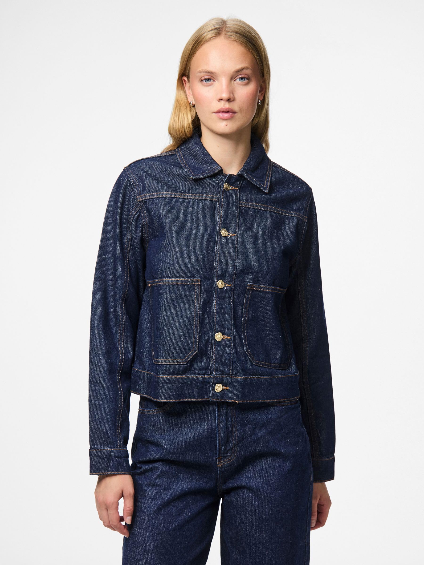 PIECES Pcmalin Denim giacca jeans blu scuro S classica