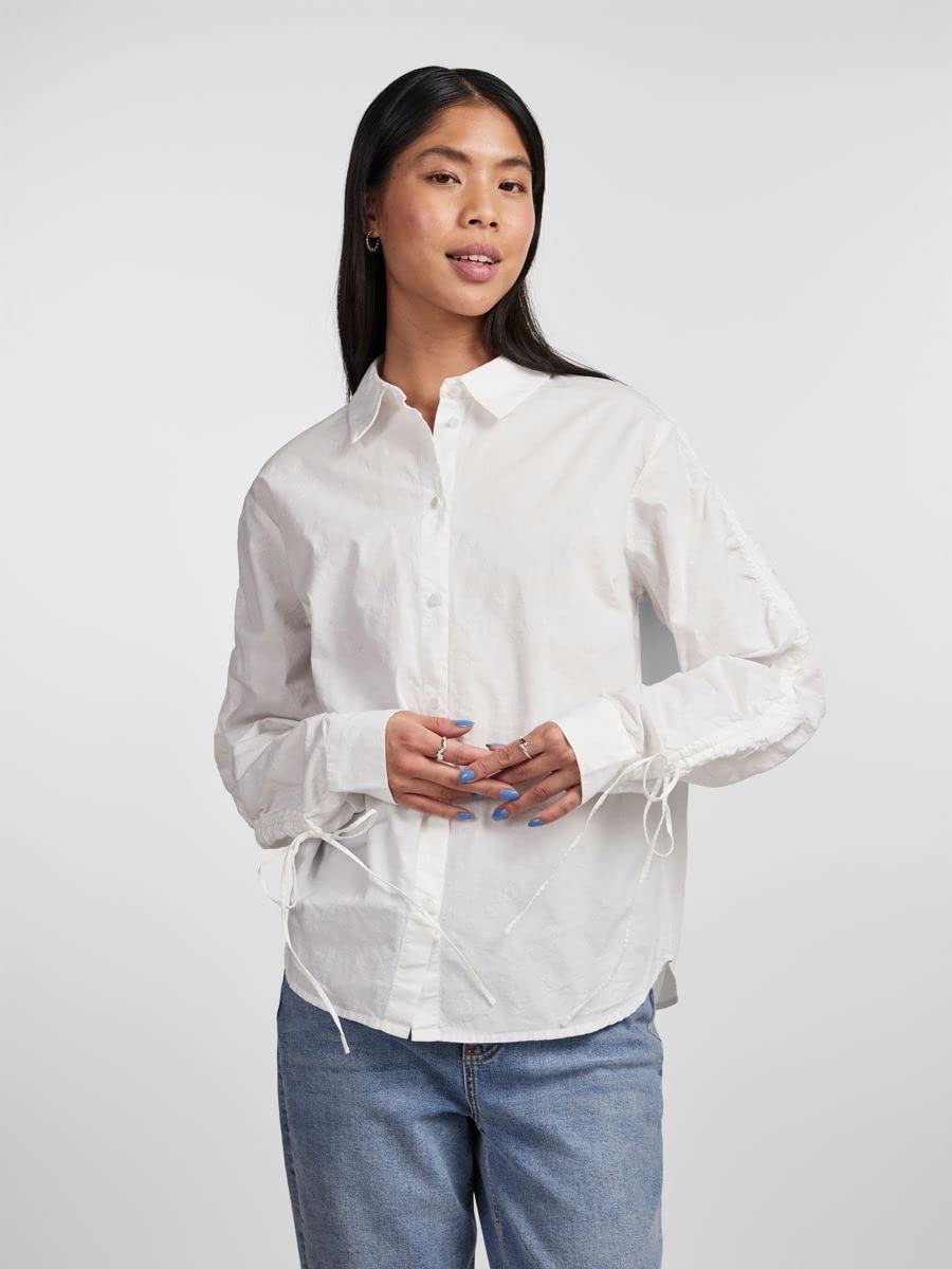 Pieces Pcbrenna LS Detail Shirt camicia donna bianca manica lunga