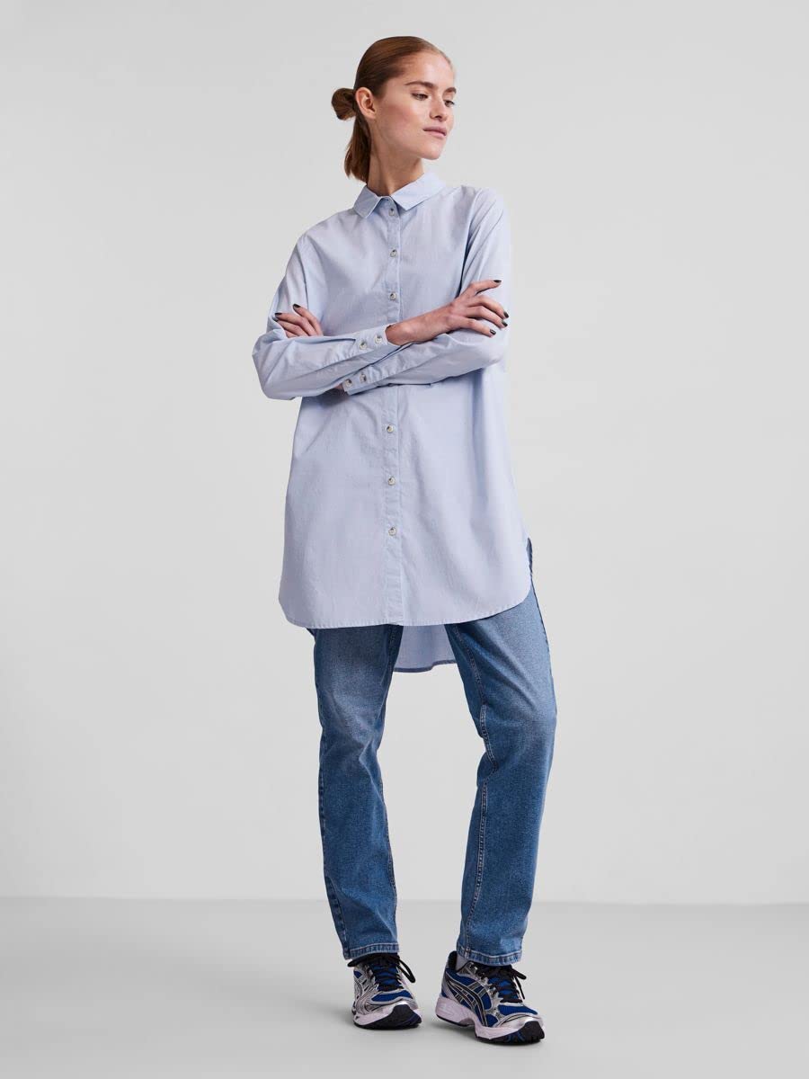 Pieces Pcnoma LS Long Shirt Noos camicia donna L blu bio