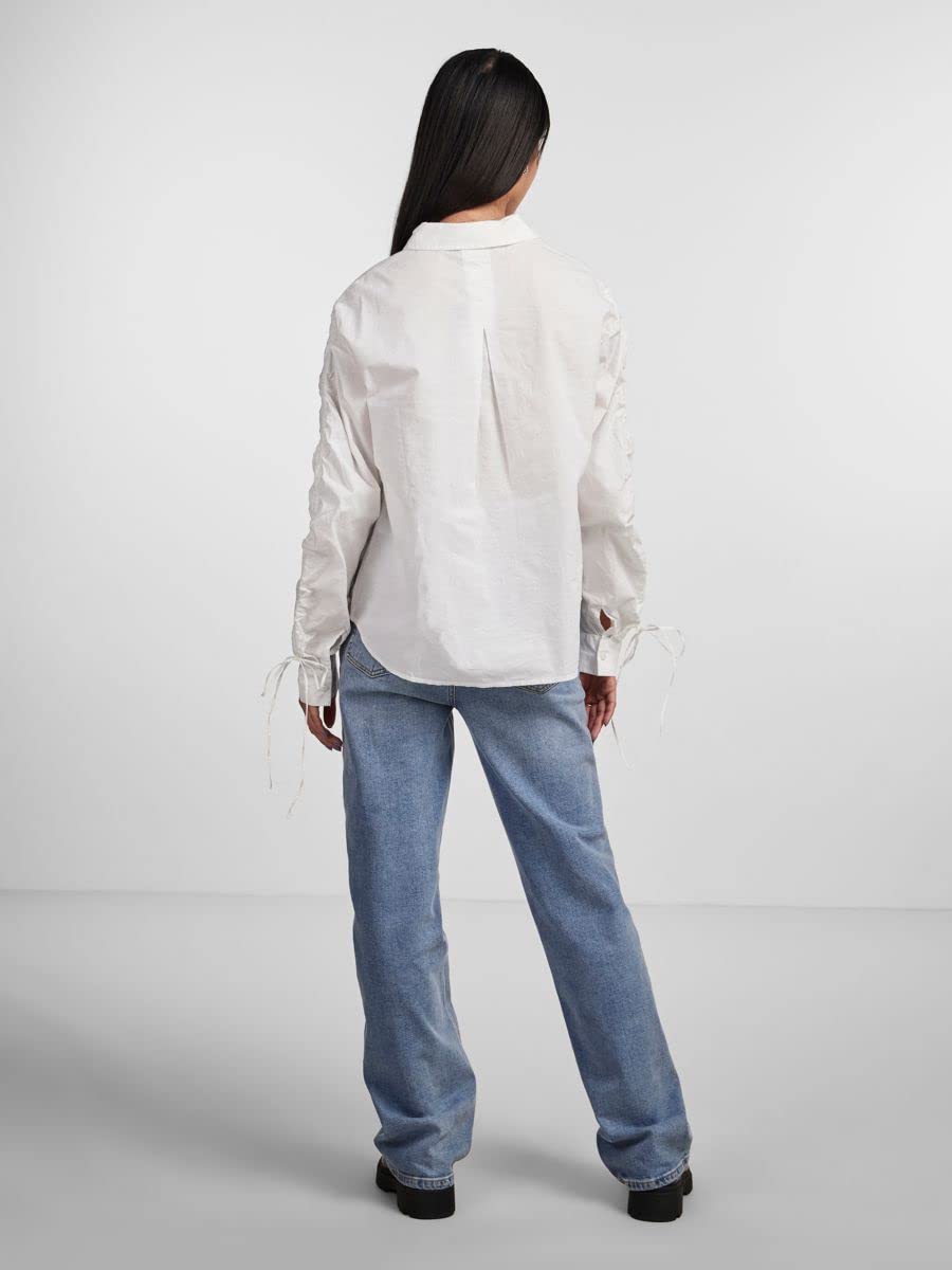 Pieces Pcbrenna LS Detail Shirt camicia donna bianca manica lunga