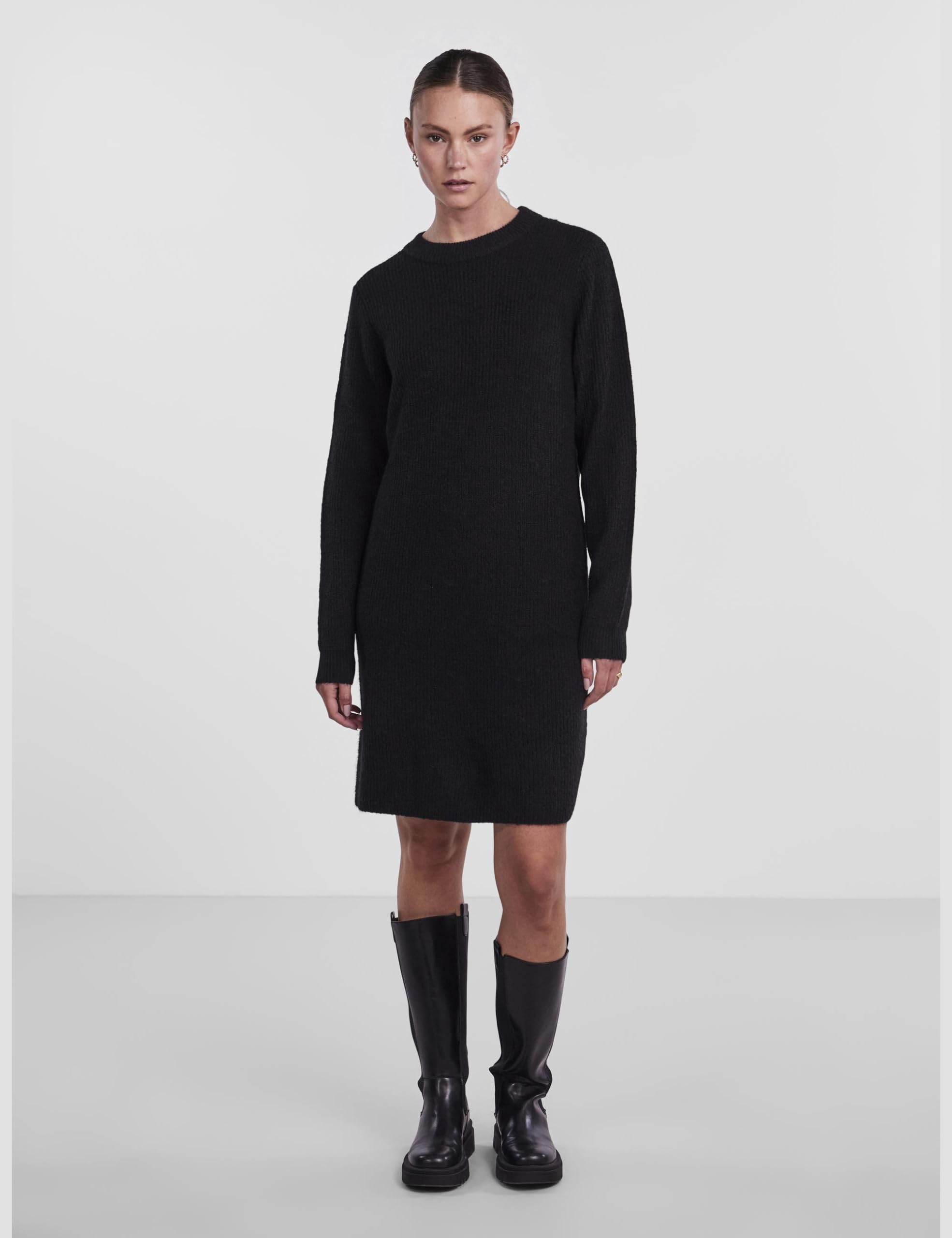 PIECES Pcellen LS O-Neck Knit Dress Noos BC vestito nero manica lunga