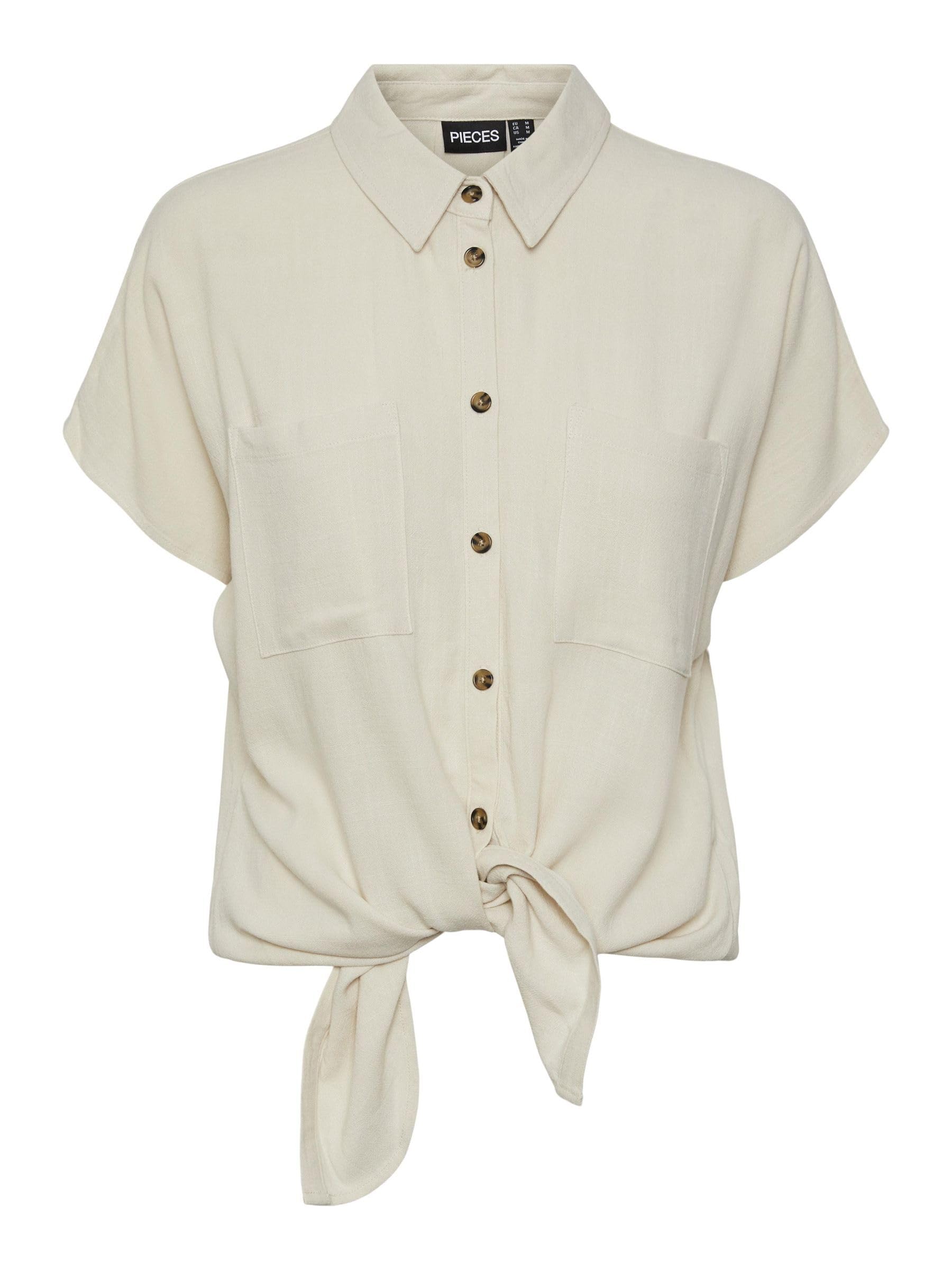 Pieces Pcvinsty Camicia Donna S Nera Misto Lino