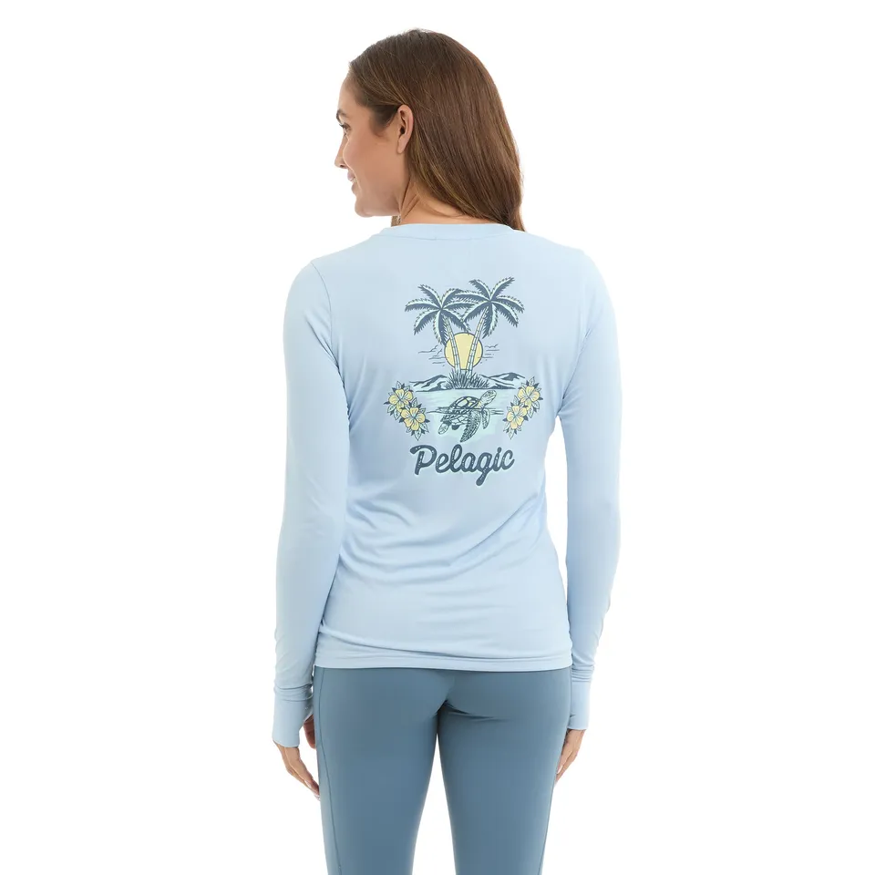 Pelagic Aquatek Isla Tortuga maglia manica lunga donna azzurra UPF 50+