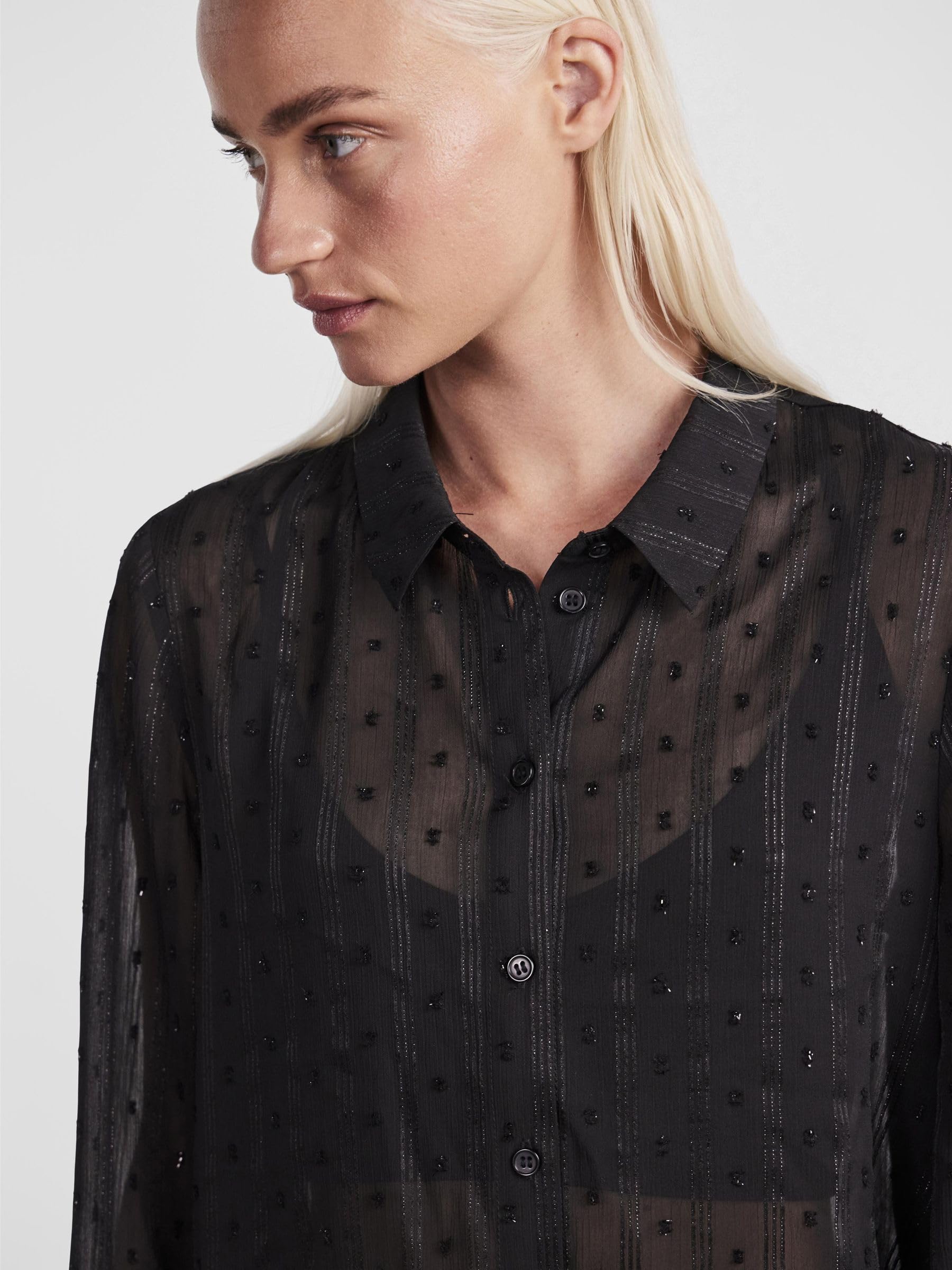Pieces camicia lurex semitrasparente maniche lunghe