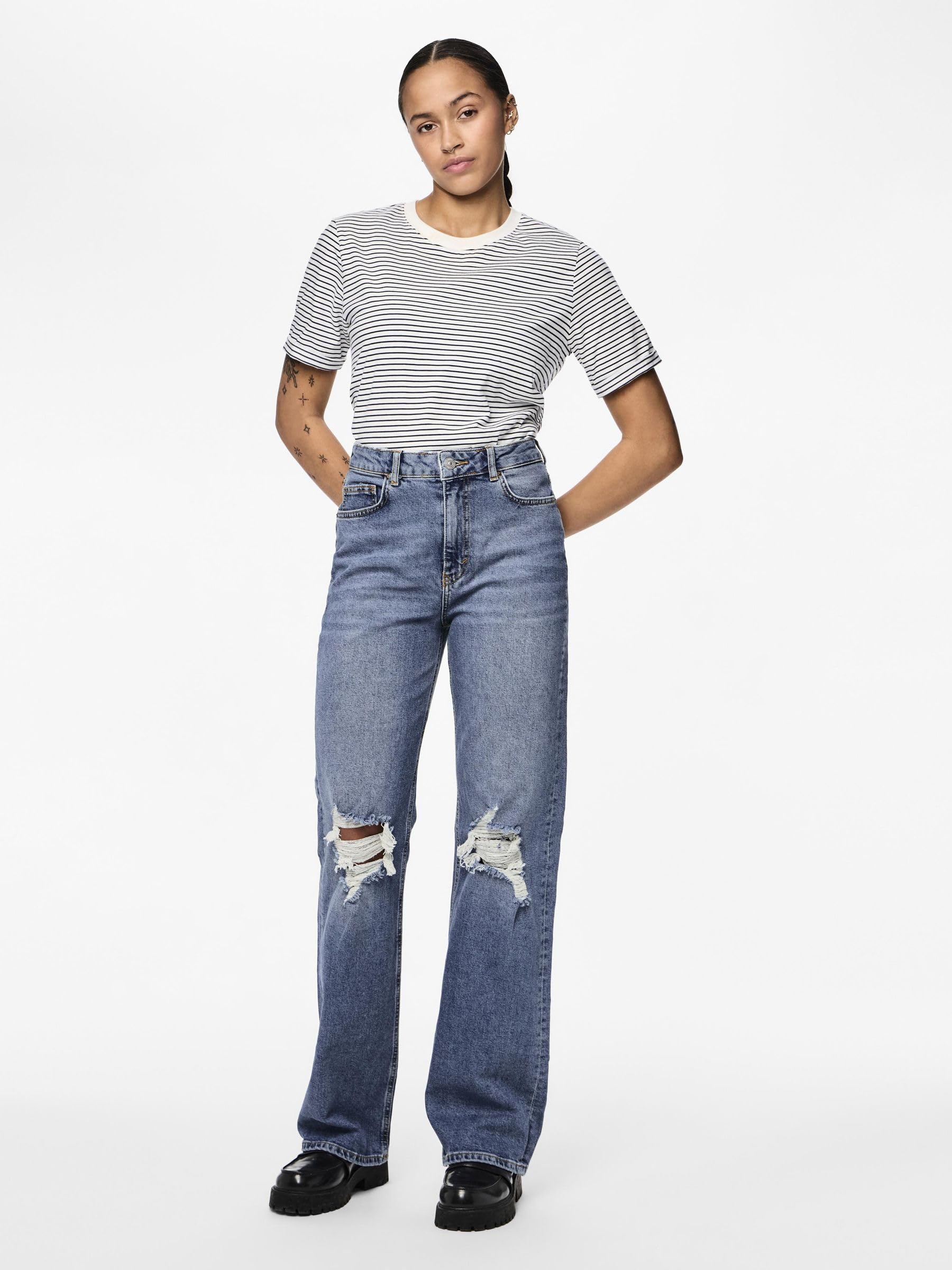 Pieces Pcholly HW Wide JNS MB Destroy Noos BC jeans 27W/30L blu