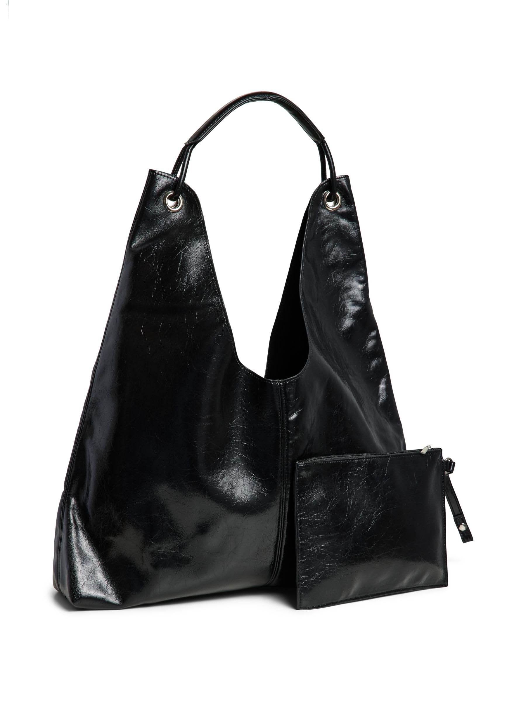 Pieces Pcanestasia Patent Shopper borsa nera