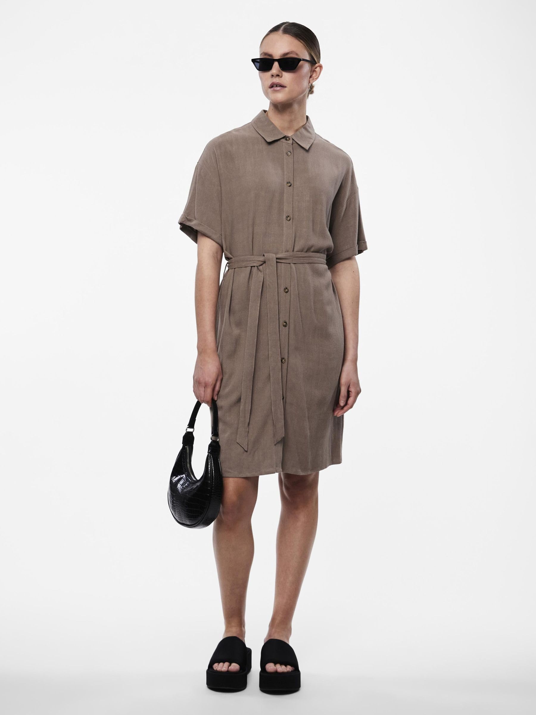Pieces Pcvinsty SS abito camicia donna in lino