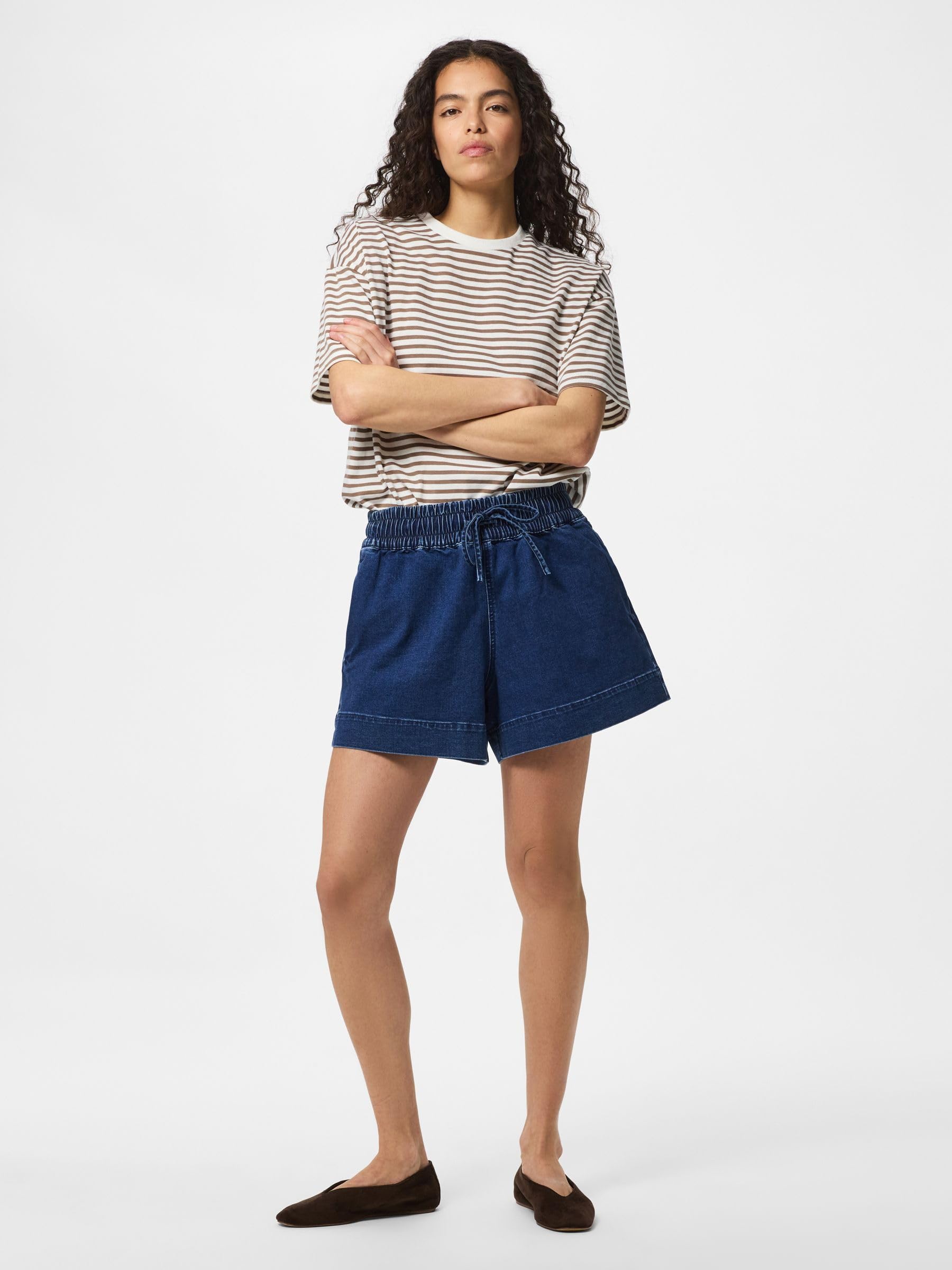 Pieces Pcbillo HW Pull Up pantaloncini jeans donna L blu scuro