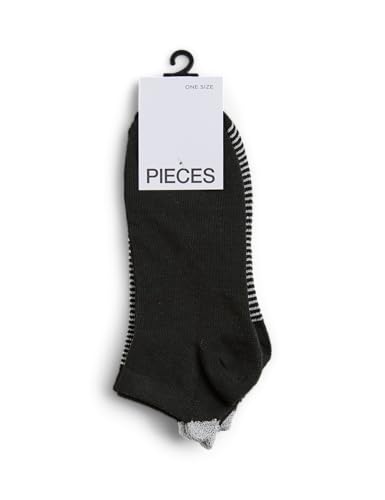 Pieces Pclaura Ankle Socks calze glitter nere 2 pezzi uso quotidiano