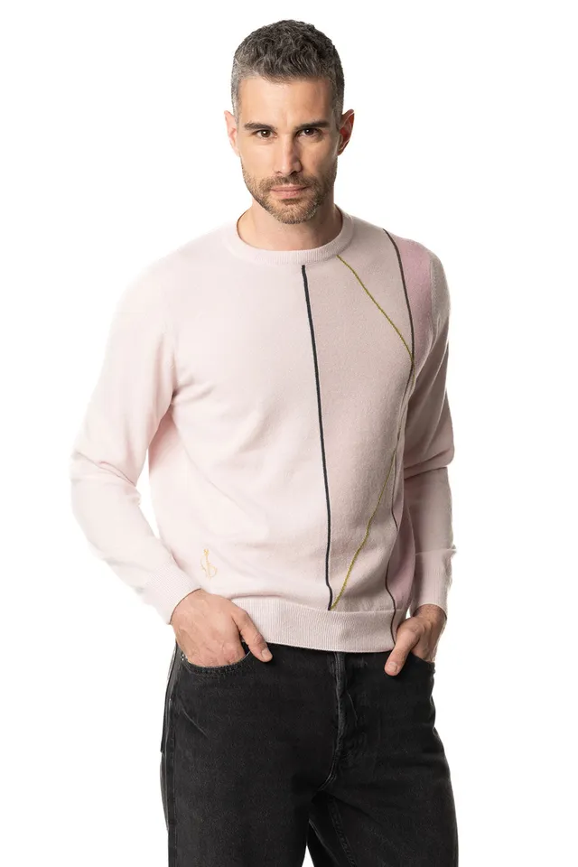 Vittoria Paci Girocollo Intarsio Rosa Cipria Uomo