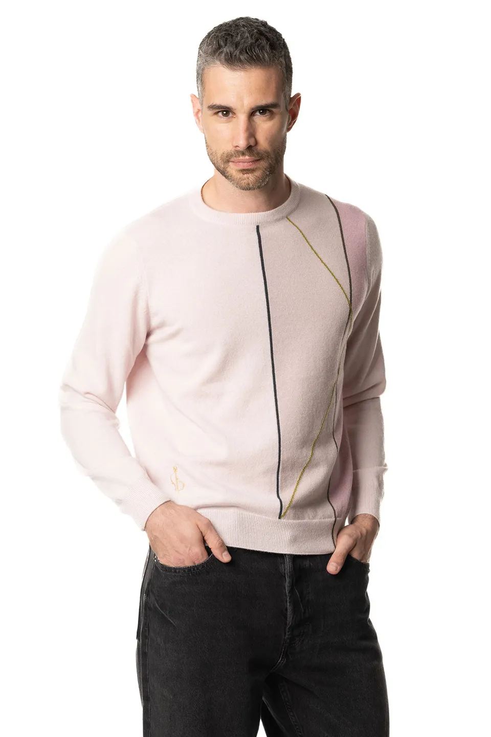 Vittoria Paci Girocollo Intarsio Rosa Cipria Uomo