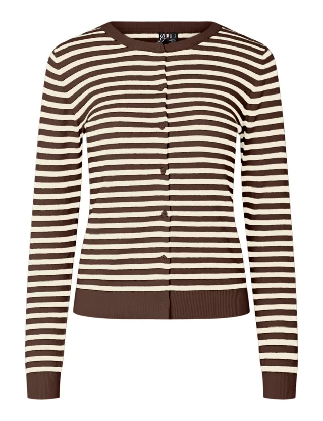 Pieces Pcnora cardigan donna XS scollo tondo marrone