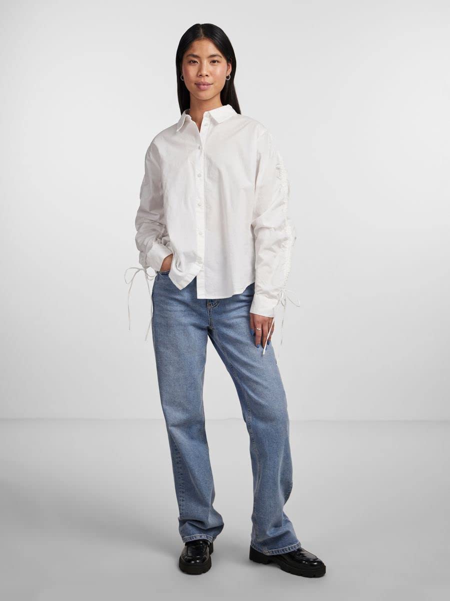 Pieces Pcbrenna LS Detail Shirt camicia donna bianca manica lunga