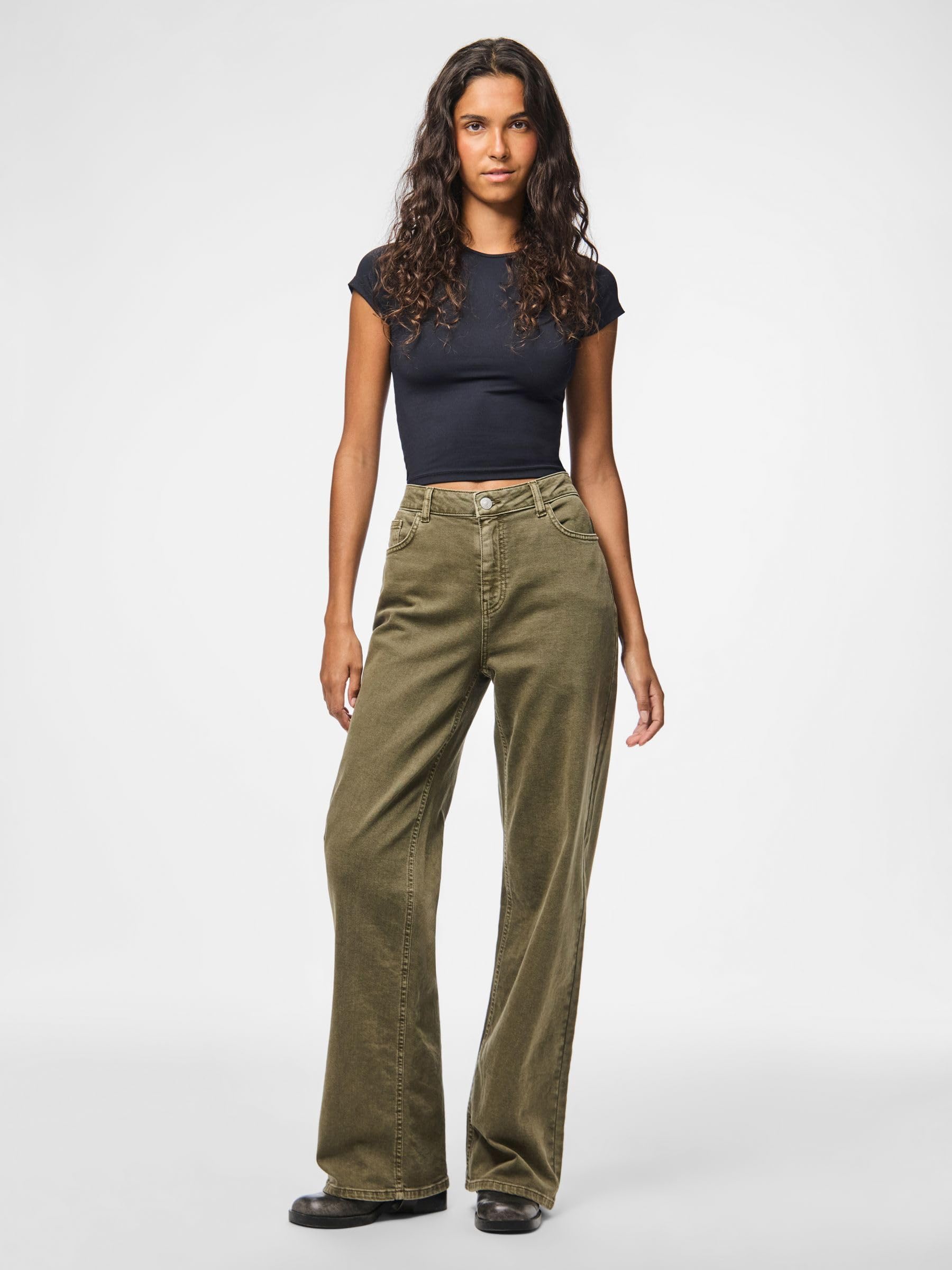 Pieces Pcsilke MW Wide Jeans larghi 31W/30L cotone