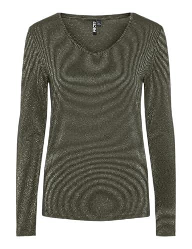 Pieces Pcbillo LS V-Neck Lurex Stripes Jrs Noos maglia donna