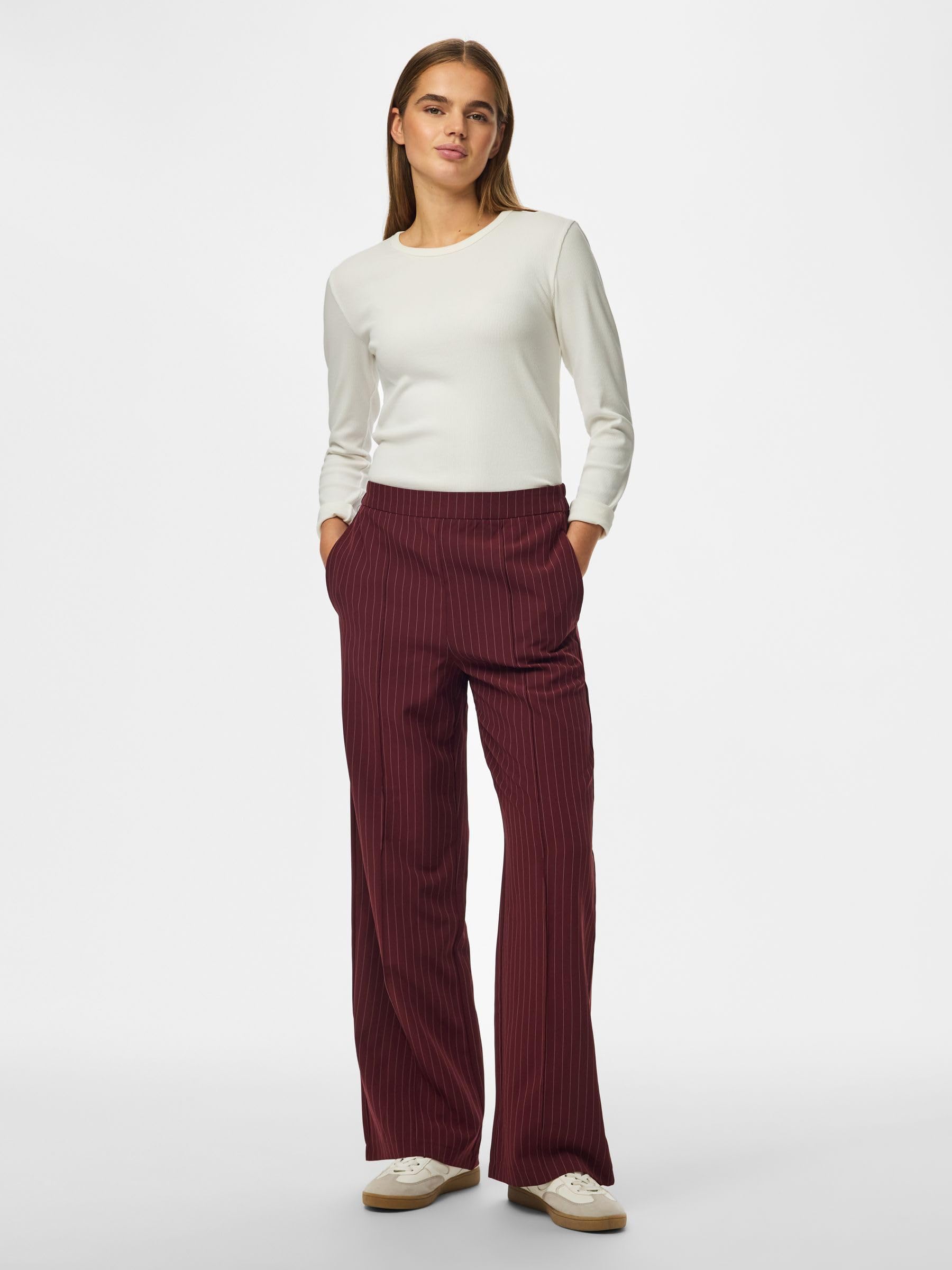 Pieces Pcbozzy HW Wide pantaloni donna a righe vita alta