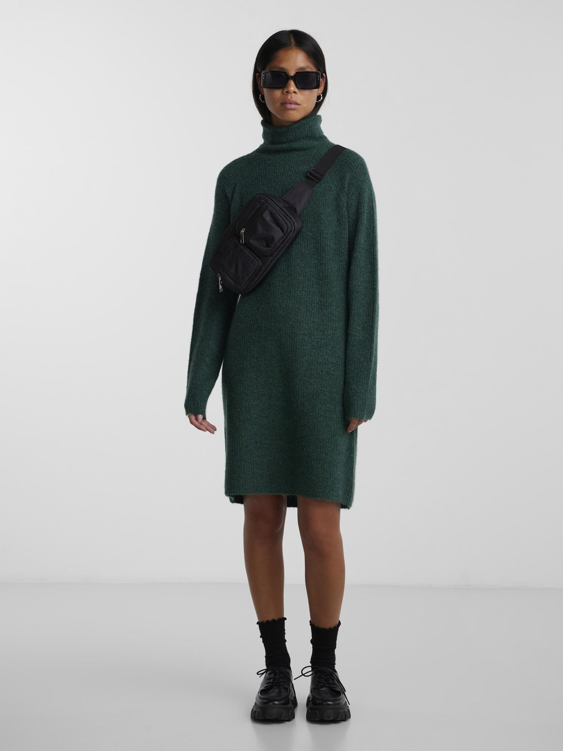 Pieces Pcellen abito maglia trekking green dritto maniche lunghe