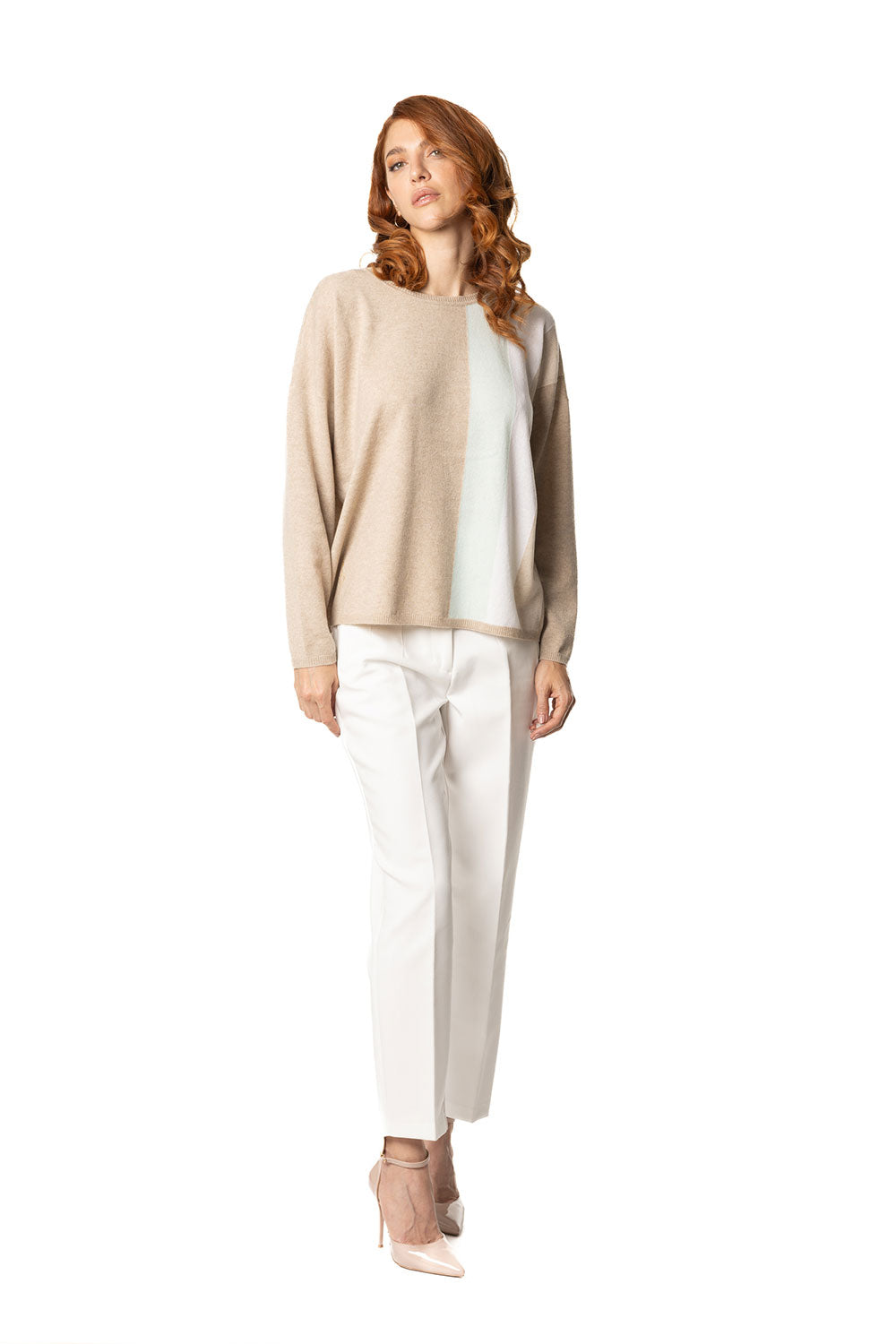 Vittoria Paci Girocollo Cashmere Beige Panna Donna