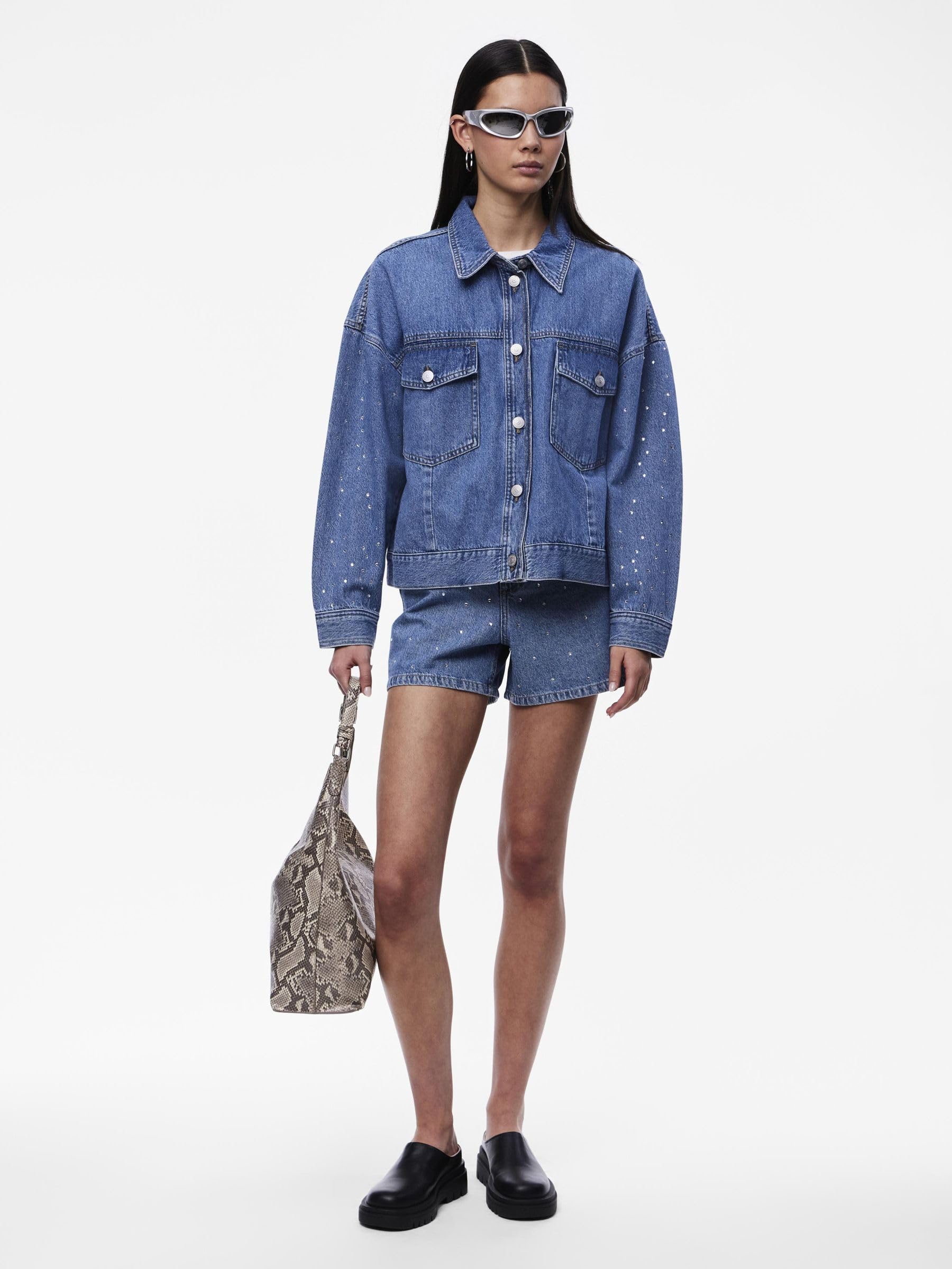 Pieces Pcsky Rhinestone giacca jeans donna strass XS