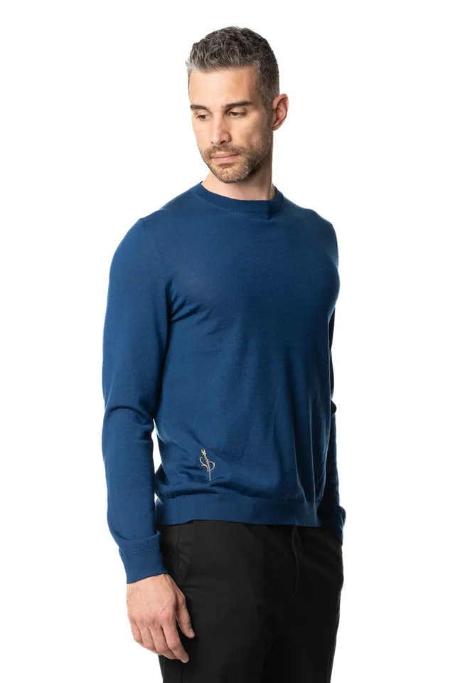 Vittoria Paci Girocollo Maglia Rasata Blu Merinos Uomo