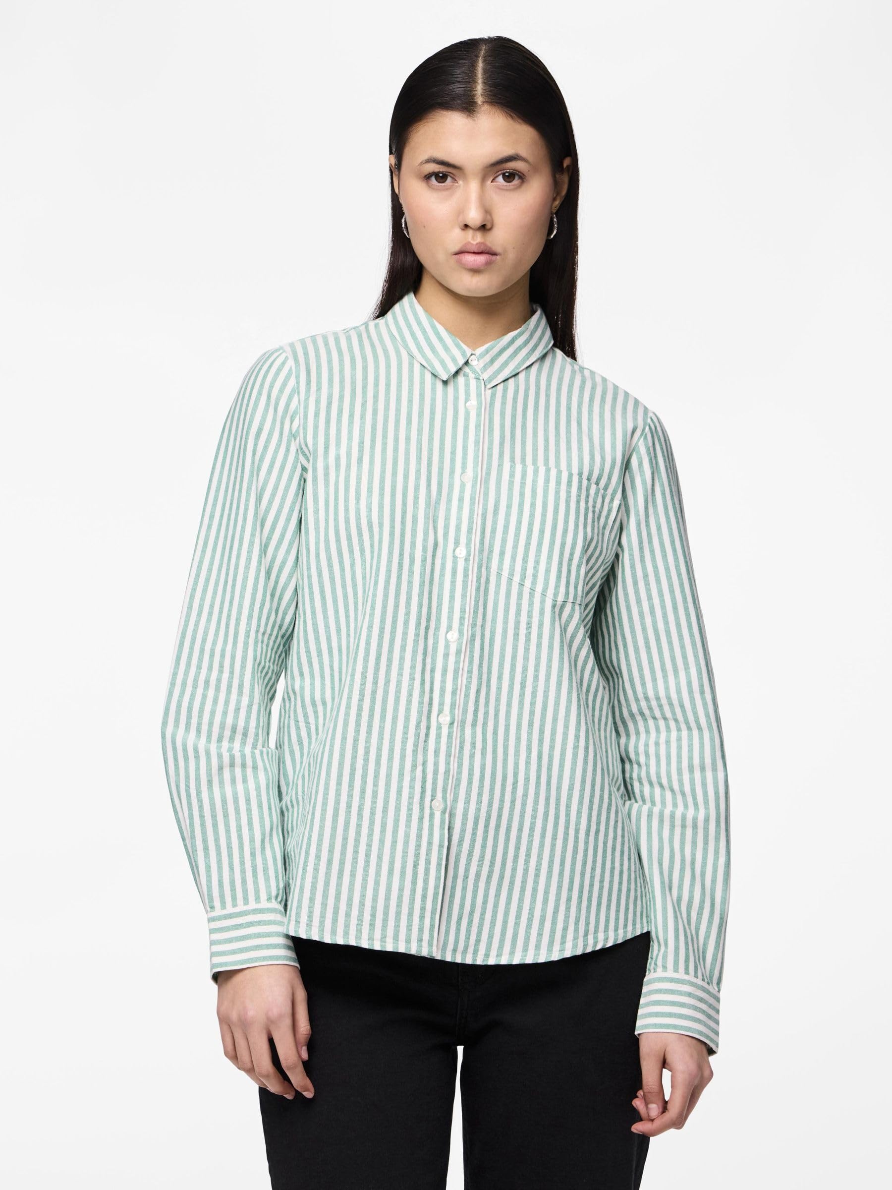 Pieces Pcmirine camicia donna M Cloud Dancer Poinciana righe