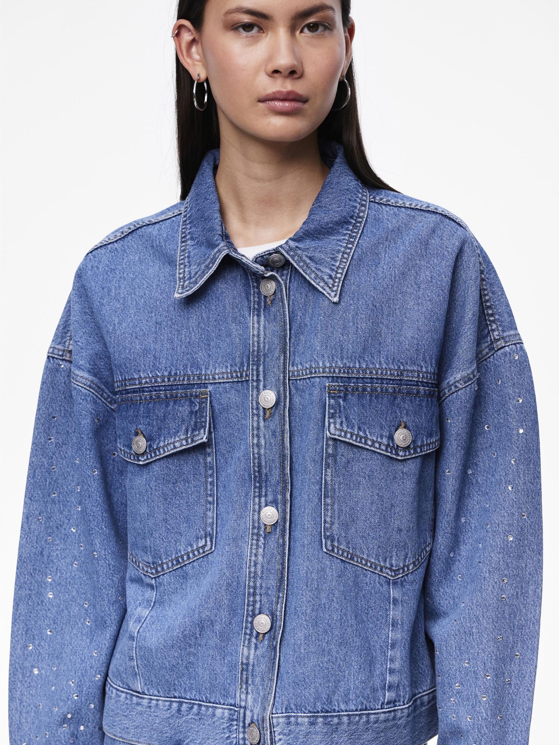 Pieces Pcsky Rhinestone giacca jeans donna strass XS