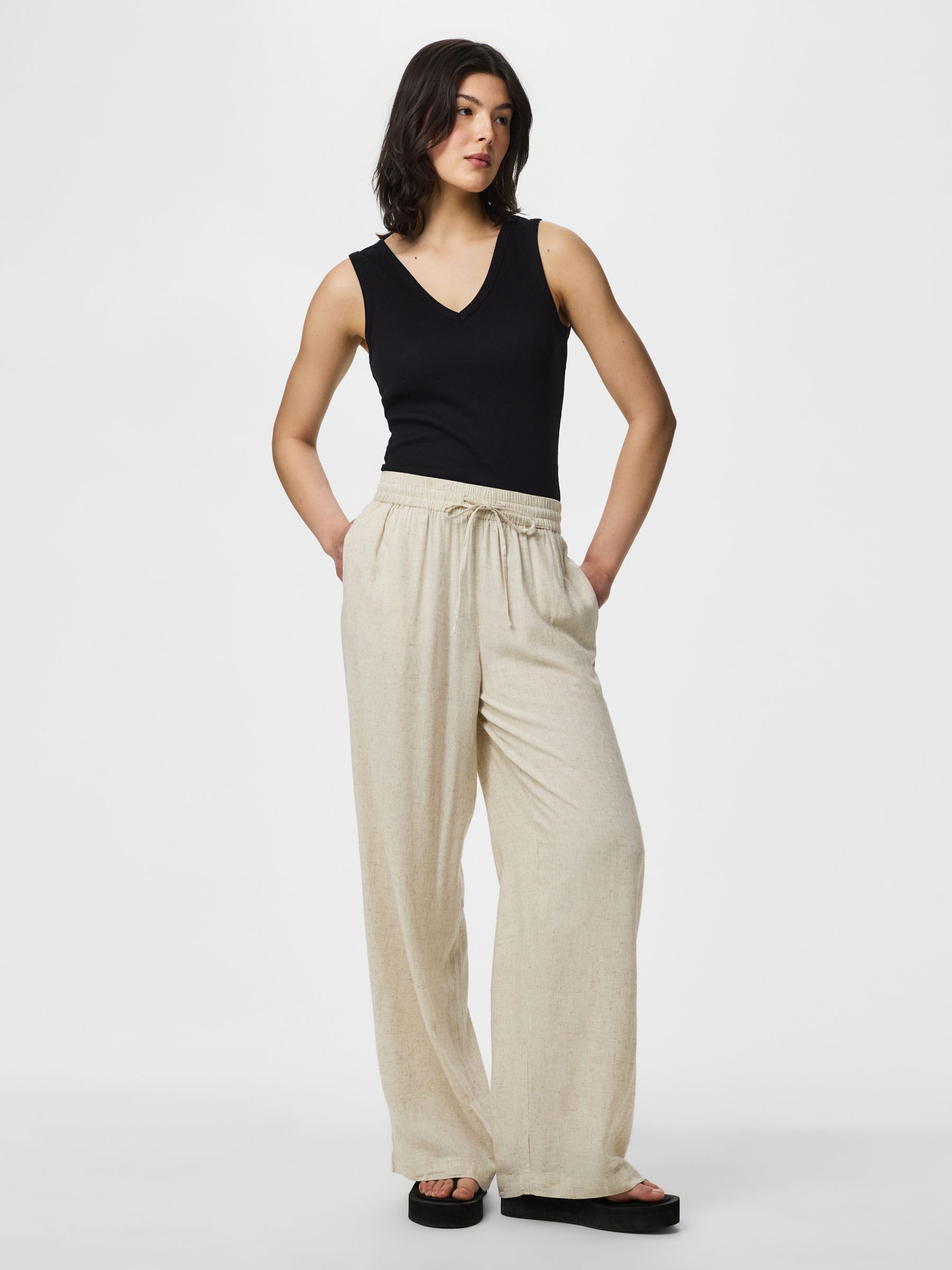 Pieces Pcpia Wide-Leg pantaloni donna larghi in cotone