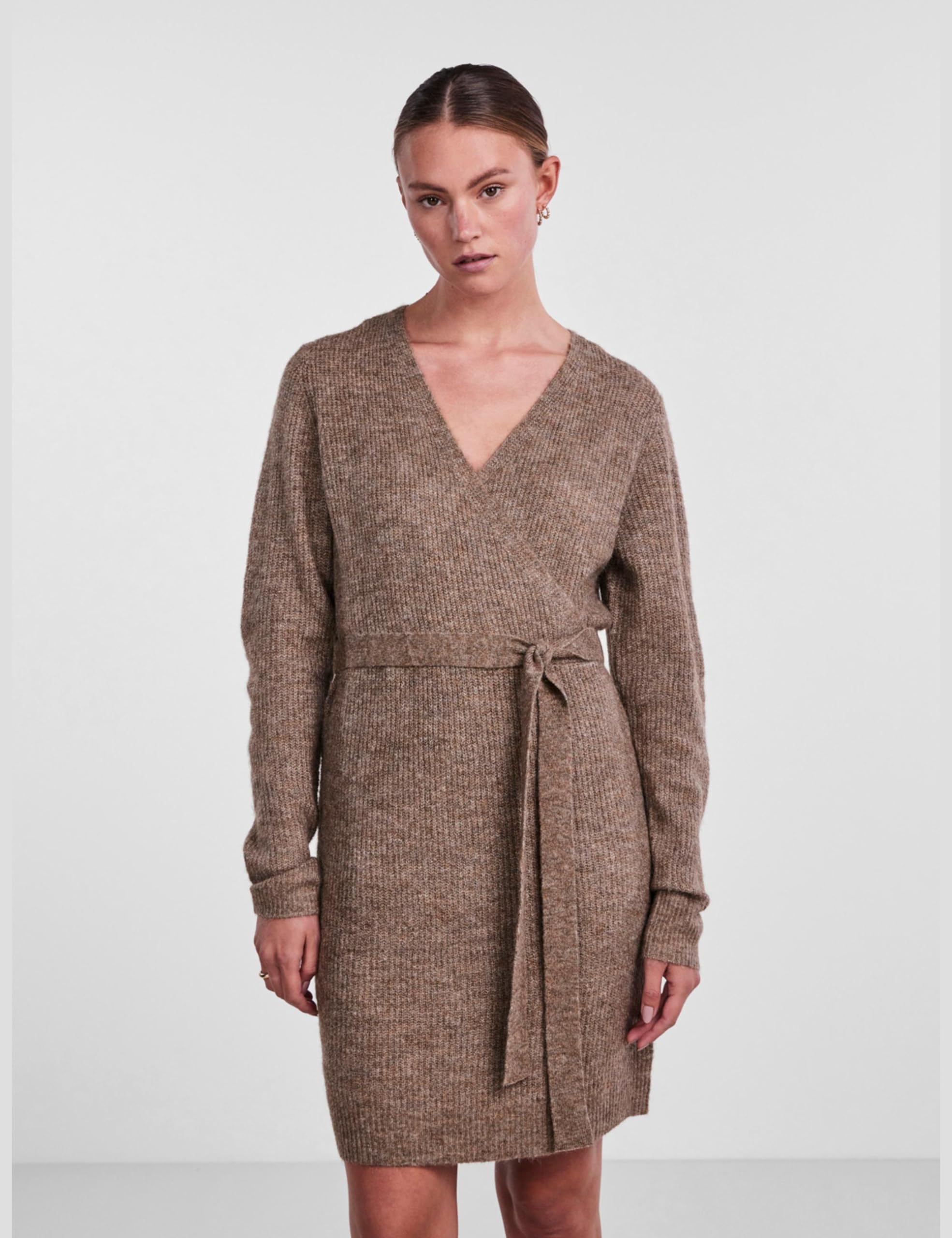 Pieces Pcellen LS Wrap Noos abito in maglia incrociato